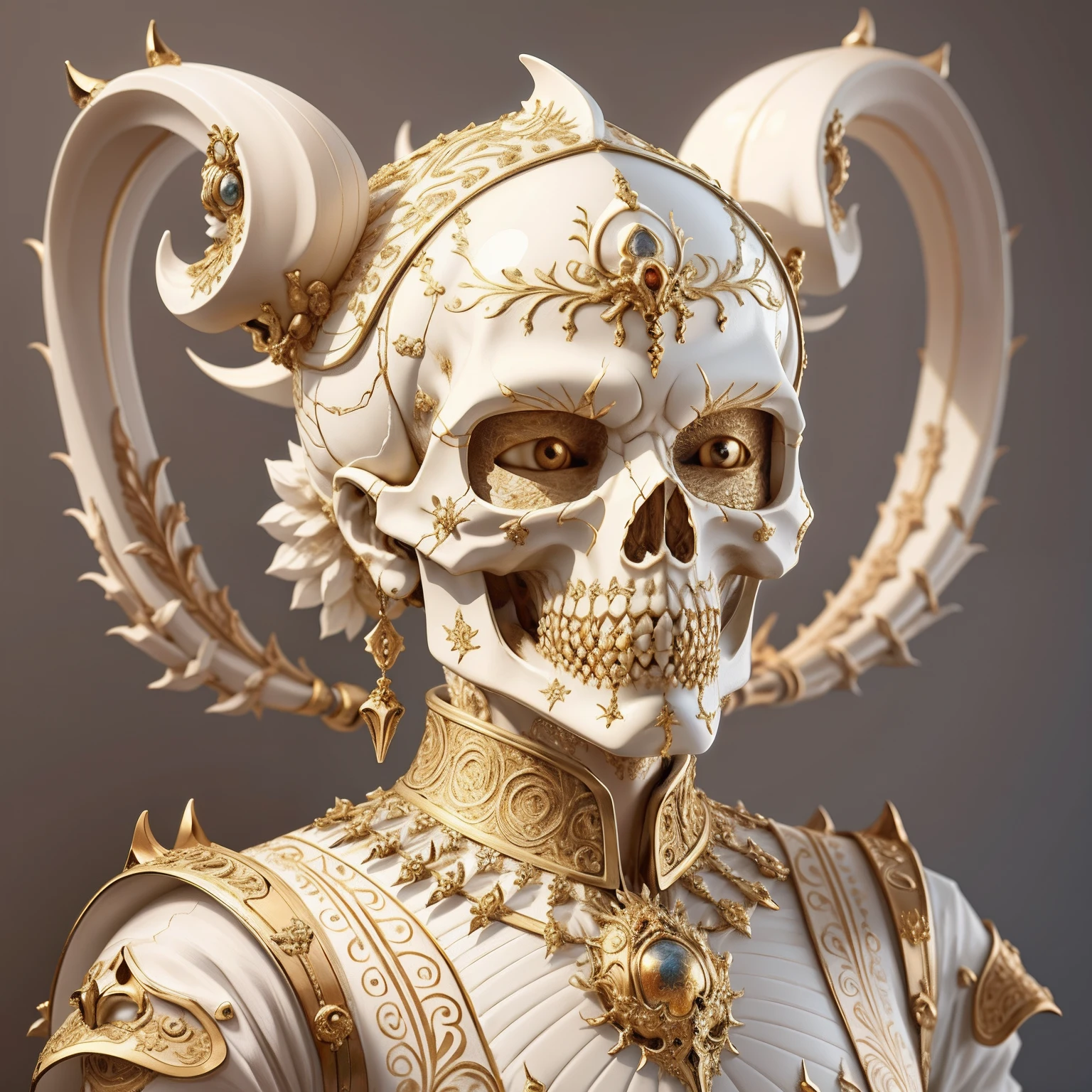 goddess macro shouler portrait from bottom to top in crown made of ram skull. betta fish, jellyfish phoenix, bioluminiscent, plasma, ice, water, wind, creature, super intricate ornaments artwork by tooth wu and wlop and shofff and greg rutkowski