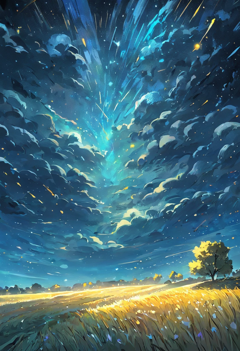 breath-taking,Van Gogh-style starry sky in quaint night sky,Nestled in a sleepy village in rolling hills,,Van Gogh painting style,paths,The tree,grassy,Cook,((starrysky)),fine art piece,wheat field,tmasterpiece,k hd。Rich in color