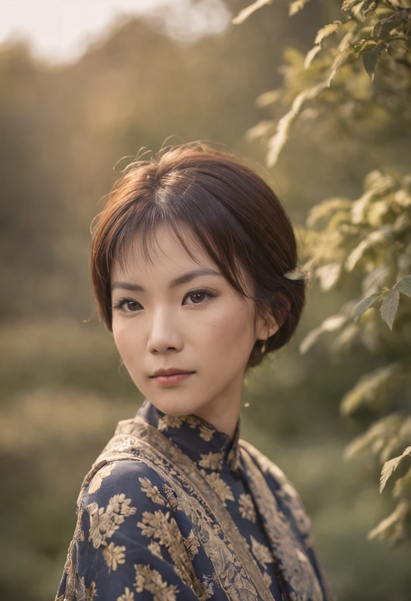 japanes、Short hairstyle、Girl with a tight face、age 40s