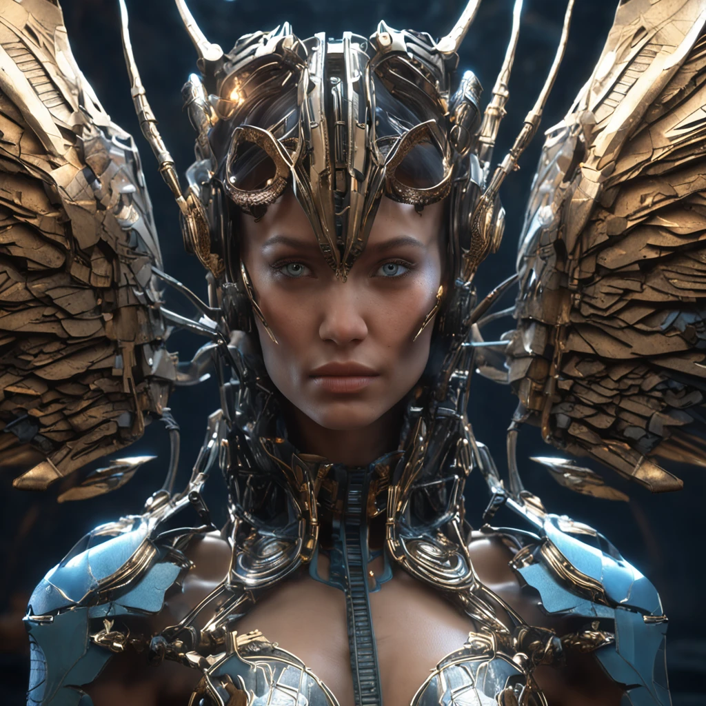 Best quality, Masterpiece, 超高分辨率, (photograph realistic:1.4), surrealism, Dream-like,fusionart, Shadowdancer, shadow magic, darkness control, A close-up of a woman's face,There are wings on the back, undercity,Machinary,cyber punk perssonage,as a mystical valkyrie, Unreal Engine renders Valkyries, fantasy style 8 k octane render, 4 K detail fantasy, cinematic goddess shot, Unreal Engine fantasy art, beautiful cyborg angel girl, Fantasy art Behance, cinematic goddess close shot, fantasy gorgeous lighting, elegant cinematic fantasy art, cgsociety 8 k ,