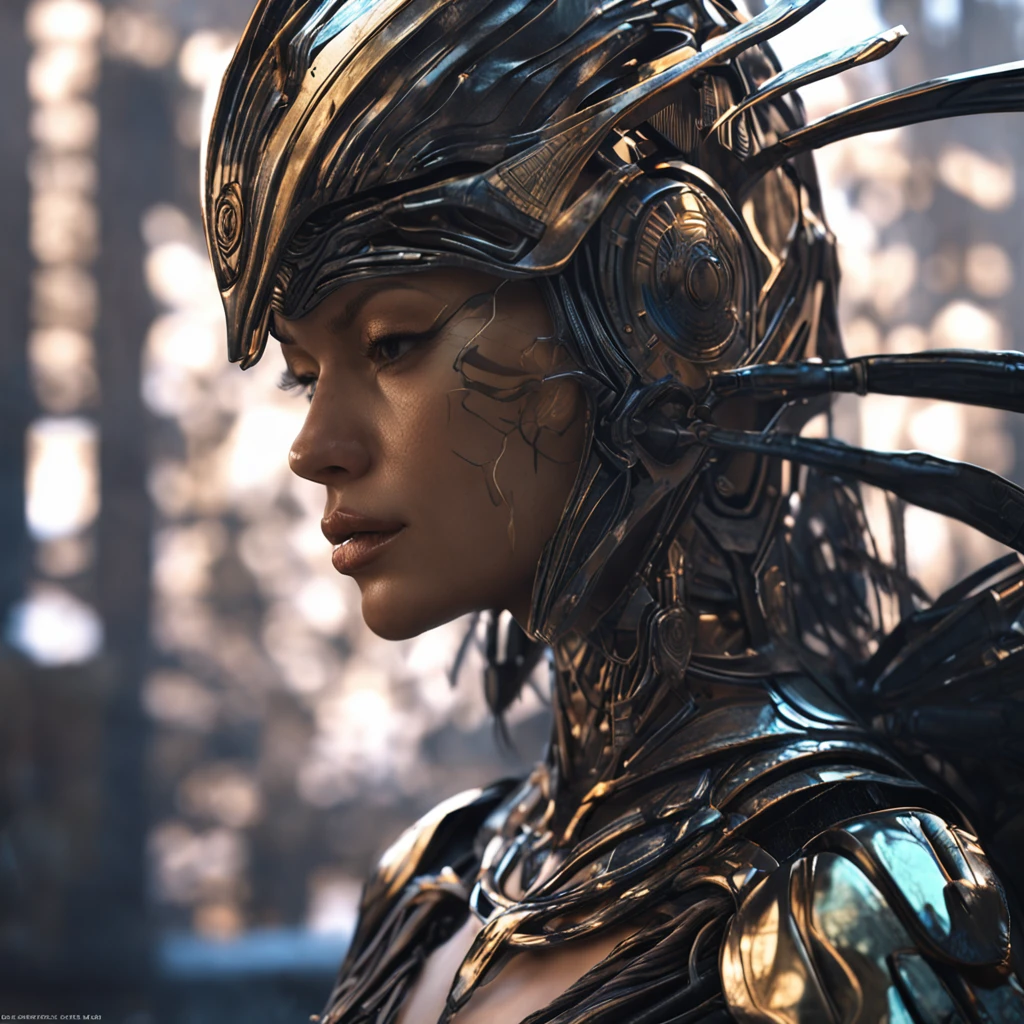 ((((Top Quality: 1.4))), ( Art by Carne Griffiths), (Unparalleled Masterpiece), (Ultra High Definition), (Ultra-Realistic 8k CG),  (half body shot from head to thigh),(Action Pose: 1.4), female warrior, stunningly bewitching, (muscular body:1.4),(magic mysterious background), glowing particles, ethereal fog, faint darkness), wind-effect, highly detailed Silver Breastplate, Shoulder Armor, 8 life size, thicc body, messy hair:1.2, heavy makeup, hyper realistic cover photo awesome full color, (hyper detail: 1.2), adds depth to images with backlight effect, perfect anatomy, Cinematic