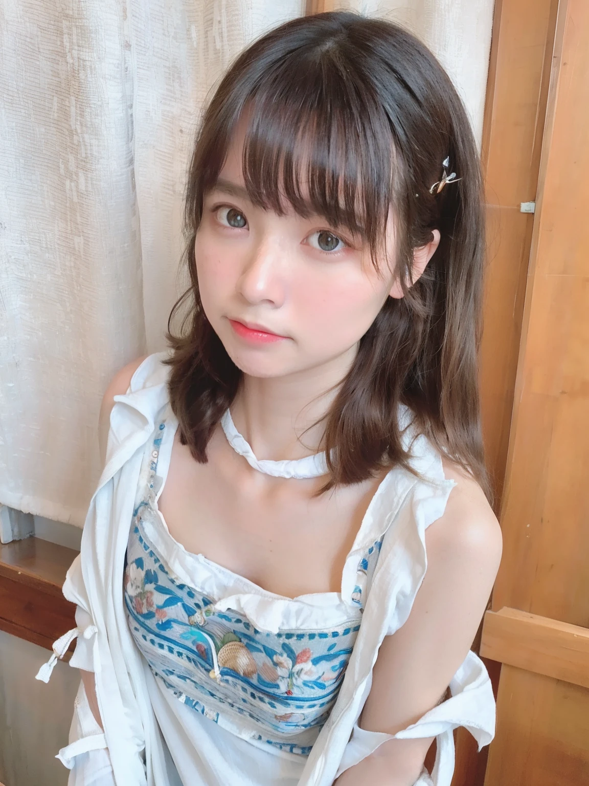 (Girl showing the inside of her mouth:1.5)、(Close up portrait of twin-tailed hair girl with slender small breasts in cute dress with ruffles:1.3)、(without background:1.3)、(tre anatomically correct:1.3)、(complete hands:1.3)、(complete fingers:1.3)、Photorealsitic、Raw photography、masutepiece、top-quality、Hi-Res、delicate and pretty、face perfect、Beautiful detailed eyes、Fair skin、Real Human Skin、pores、((thin legs))、(Dark hair)