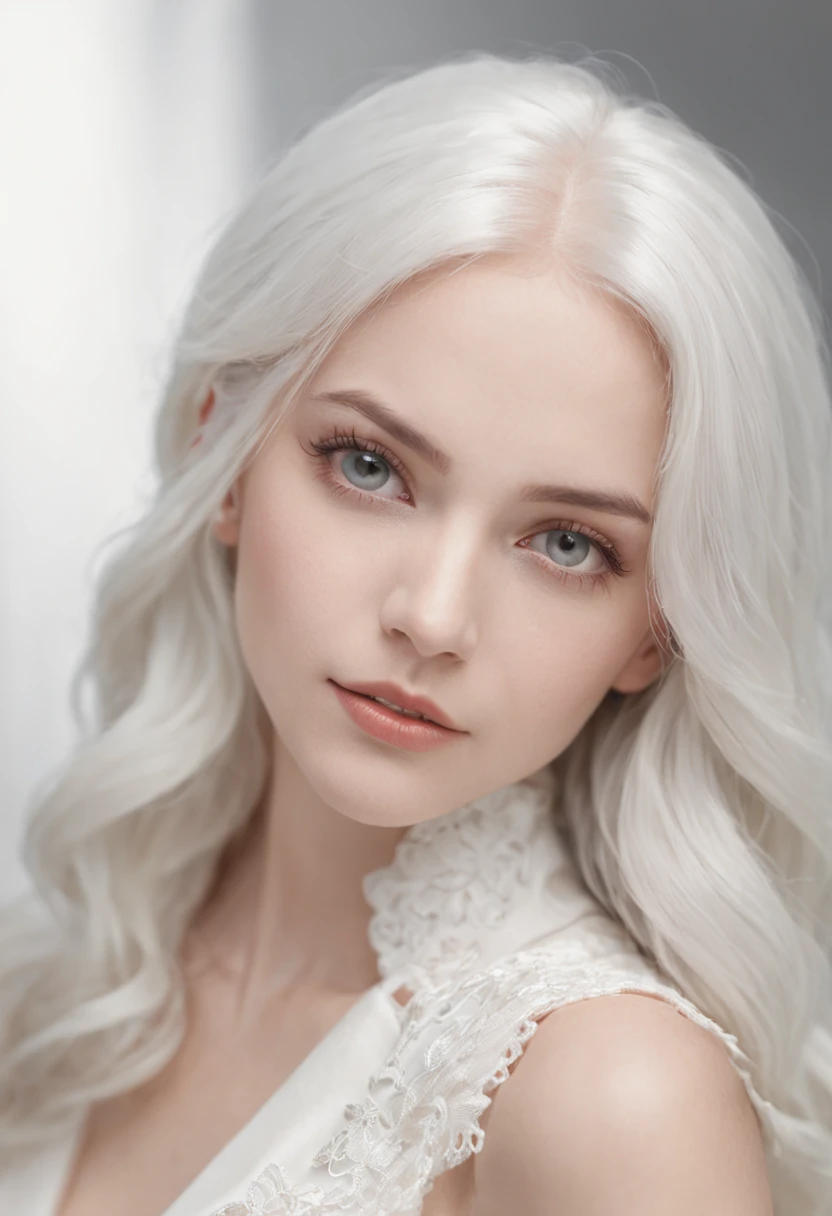 White-haired girl in white clothes full HD 8k