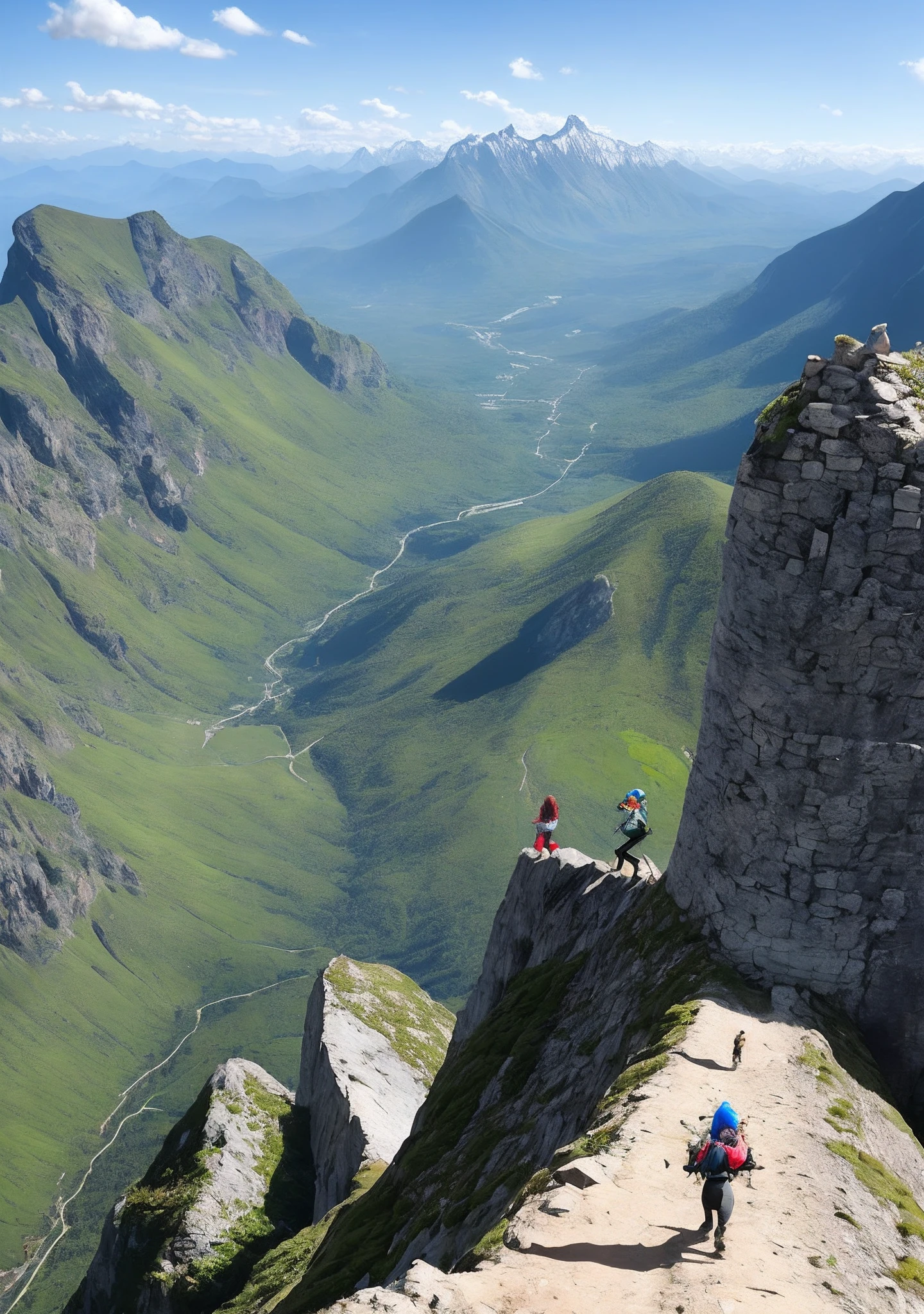 Two women climbing a mountain with milk tea