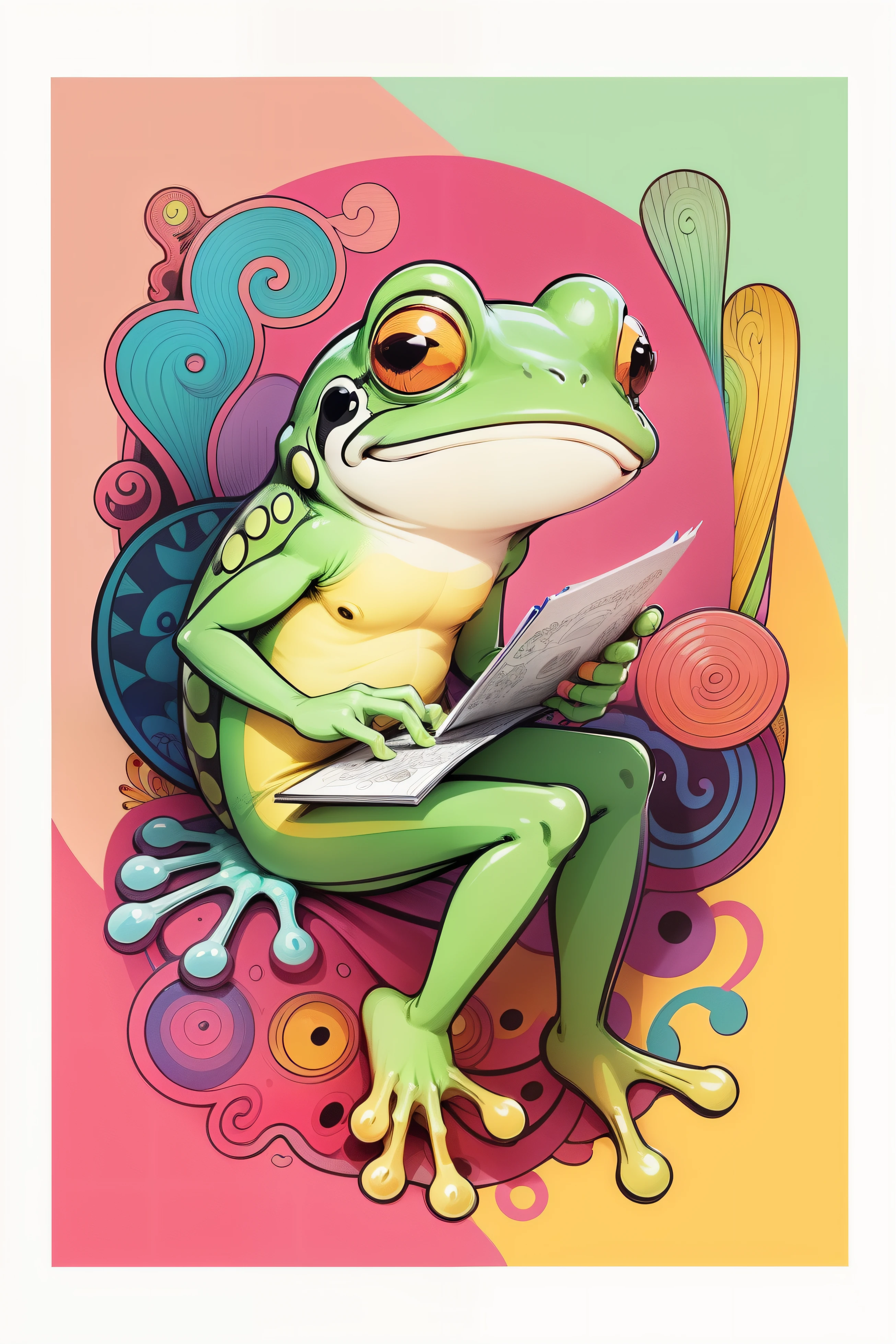 a frog with bright color, doodle hand drawn, line art colouring page, hand drawn illustration,  doodle art, doodle addicts, cute detailed digital art, line art illustration, clean coloring book page, cute detailed artwork, colorful vector art, colorful doodle art, coloring book page, colouring page, line - art