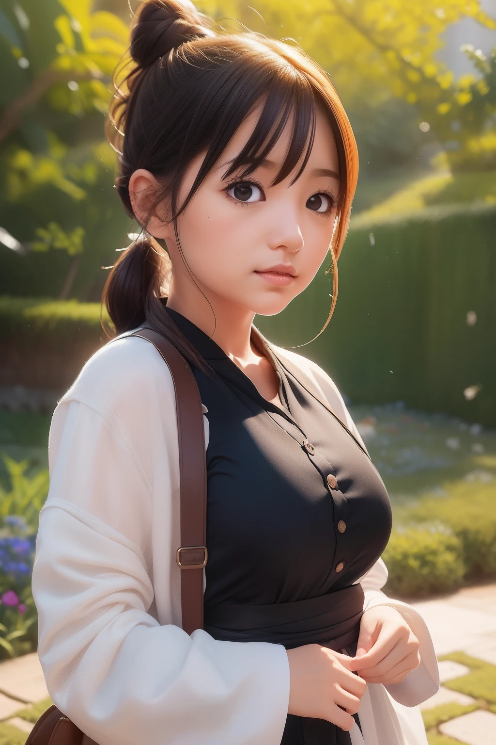 (8k,RAW photos,best qualtiy,tmasterpiece:1.2),(真实感,fidelity:1.37),Hanfu,smallunderboob,By the lotus pond,best qualtiy,超高分辨率,profesional lighting,photon maping,Radio City,physically-based renderingt,cinmatic lighting,(((red color Hanfu,China-style))),(red pupils)realisticlying,simplebackground,Dress conservatively,full bodyesbian,(8k,raw photo,best quality,tmasterpiece),(1个Giant Breast Girl),photon maping,Radio City,Physical rendering,automatic white balance,(((haunting smile,long whitr hair))),watered eyes,(Be red in the face|Cute and playful|adolable|Skinny|big breasts beautiful|side pony tail|hair-bun,),(looking at viewert),(irises and pupils are rounded,Around the pupil reflex,Eye sizes are not the same)(red - eyed),