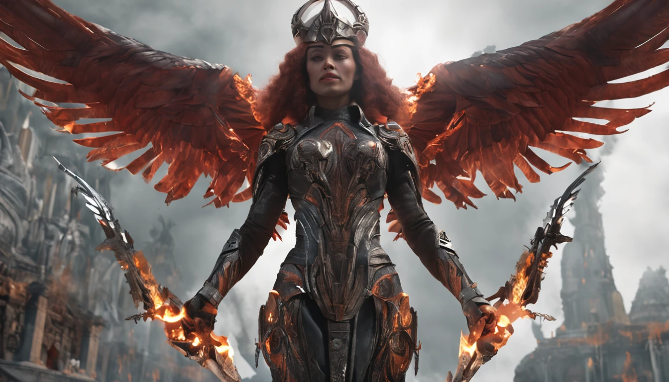 (high budget Hollywood film:1.2),(cinematic film still portrait of )
full body portrait of two caldari mercenary white armour with large red, orange and yellow feather angel wings, athletic build, glowing light from behind, floating in heavy rain, (((sexy pose))), lightning flash, Stormy night, all white leather and lace pants, all white leather and lace corset, long jacket with hood, white thigh high boots, large boobs, perfect round black iris, surreal biomechanical, dreamlike atmosphere, ferrofluid, ultra detail, perfect composition, alcohol ink, rich colors, beautiful colors, symmetrical, beautiful lighting, reflections, filigree, masterpiece, amazing, beautiful, gothic, nightmarish, grotesque, fantasy gothic, fragmented partscubes, embroidery designe, calligraphy inks, surrealist atmosphere, digital structures creates, tribal culture, complex and inspirational designs, high detail, detailed cosmic background,
, raw, 8k UHD, dslr,,visible skin hair, (one very very small skin blemishes:0.7), (natural skin imperfections:0.7),(very small skin pores:0.7)
