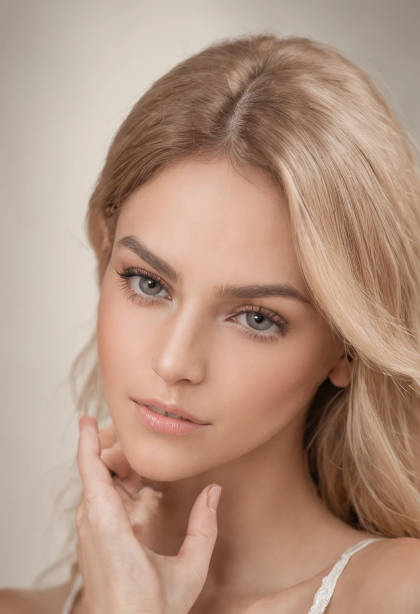 mujer seductora, 20 year, esbelto, atletic, con piel bronceada y sedosa, Pechos impresionantes y una cintura delgada. grande, Cabello rubio rizado, ojos azules, latina, Dressed in seductive white lingerie. Representado de manera realista, como en una foto, Natural and authentic, en un club.