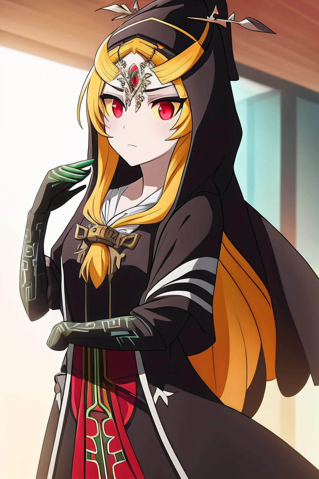 midnatrue, long hair, front ponytail, hood, colored sclera, yellow sclera, jewelry