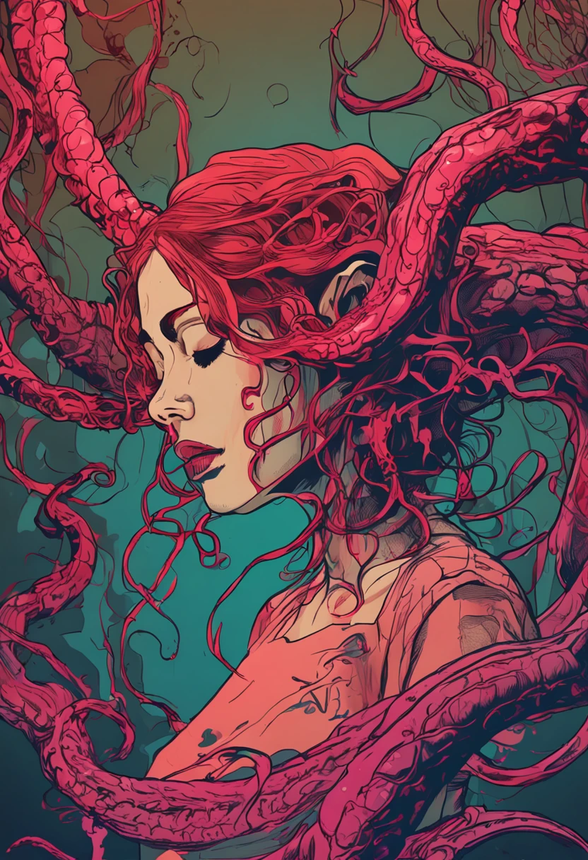 A girl lost her body,Blood flowed from the wound,Countless tentacles were born under the neck