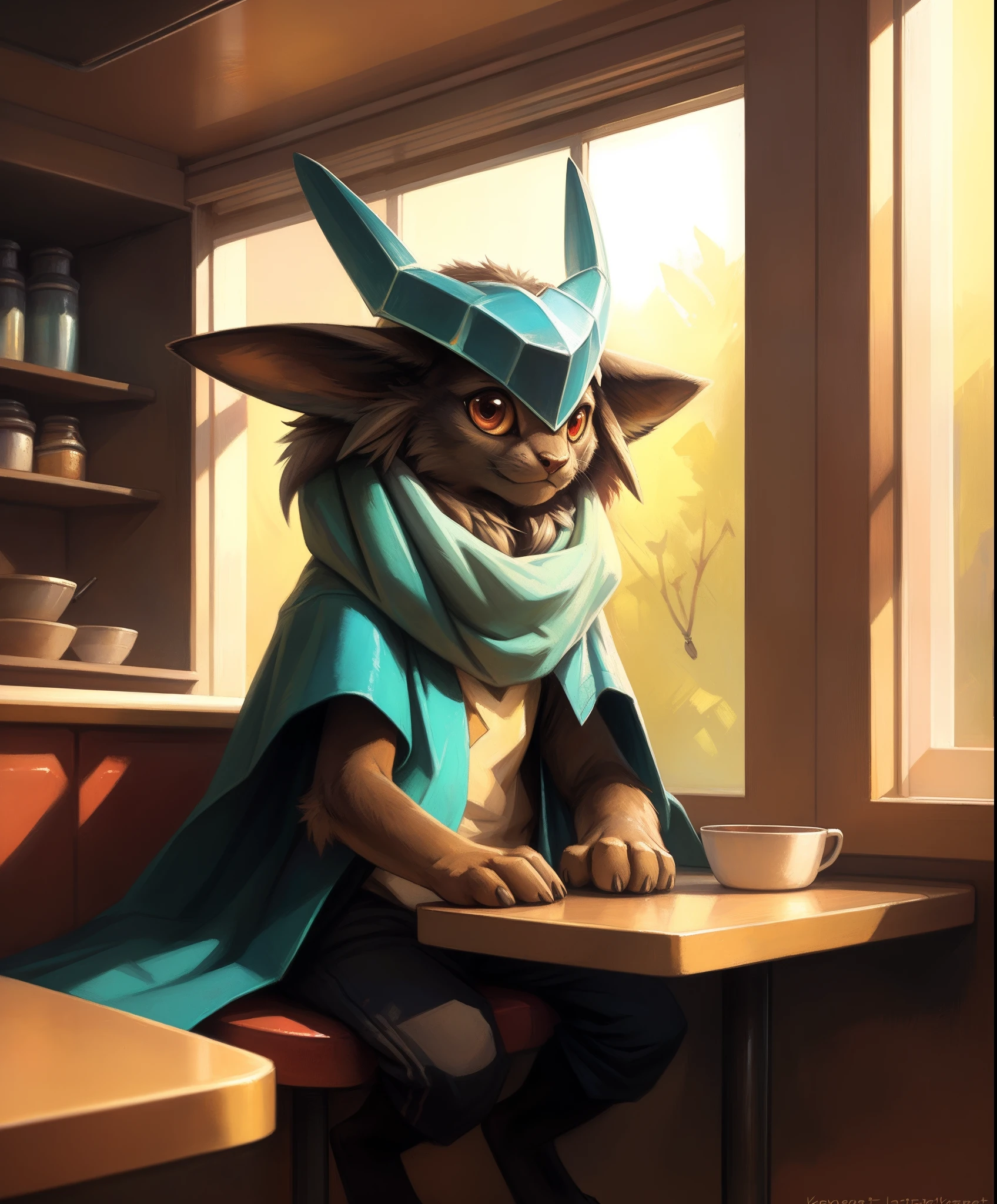 this image depicts a innki sitting in a diner, anthro, clothing, full-length portrait, looking at viewer, solo,
inside, detailed background, by kenket, by darkgem, by plattyneko,
extremely detailed, detailed shading, volumetric lighting, natural light, FujiFilm XT3