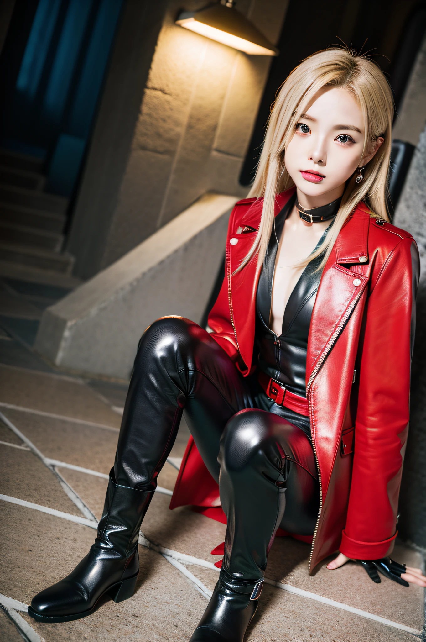 Content: Idol Eri Kamei cosplays Fullmetal Alchemist Edward Elric. Features blond bob hair, Iconic red coat, Steel right arm, Black vest and trousers, Leather boots, White Gloves, Silver earrings, Green eyes, Steel left leg, And especially short stature.
Medium: Photography.
Style: Ultra-realistic, Capture the essence of both idols and characters.
Lighting: Dramatic, Emphasize the metallic luster of automail limbs.
Colors: Rich and vibrant, Emphasize red and metallic.
Composition: Canon EOS 5D Mark IV DSLR Camera, EF 50mm f/1.8 STM lens, Resolution 30.4 megapixels, ISO sensit: 32,000, Shutter speed 8000 second.
--ar 16:9 - V5.1 --Style raw --Q 2 --S 750