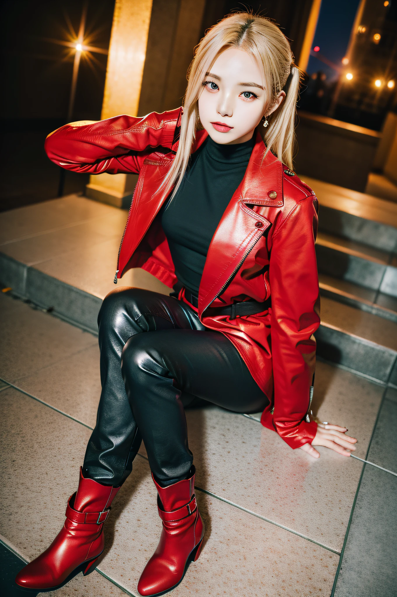 Content: Idol Eri Kamei cosplays Fullmetal Alchemist Edward Elric. Features blond bob hair, Iconic red coat, Steel right arm, Black vest and trousers, Leather boots, White Gloves, Silver earrings, Green eyes, Steel left leg, And especially short stature.
Medium: Photography.
Style: Ultra-realistic, Capture the essence of both idols and characters.
Lighting: Dramatic, Emphasize the metallic luster of automail limbs.
Colors: Rich and vibrant, Emphasize red and metallic.
Composition: Canon EOS 5D Mark IV DSLR Camera, EF 50mm f/1.8 STM lens, Resolution 30.4 megapixels, ISO sensit: 32,000, Shutter speed 8000 second.
--ar 16:9 - V5.1 --Style raw --Q 2 --S 750