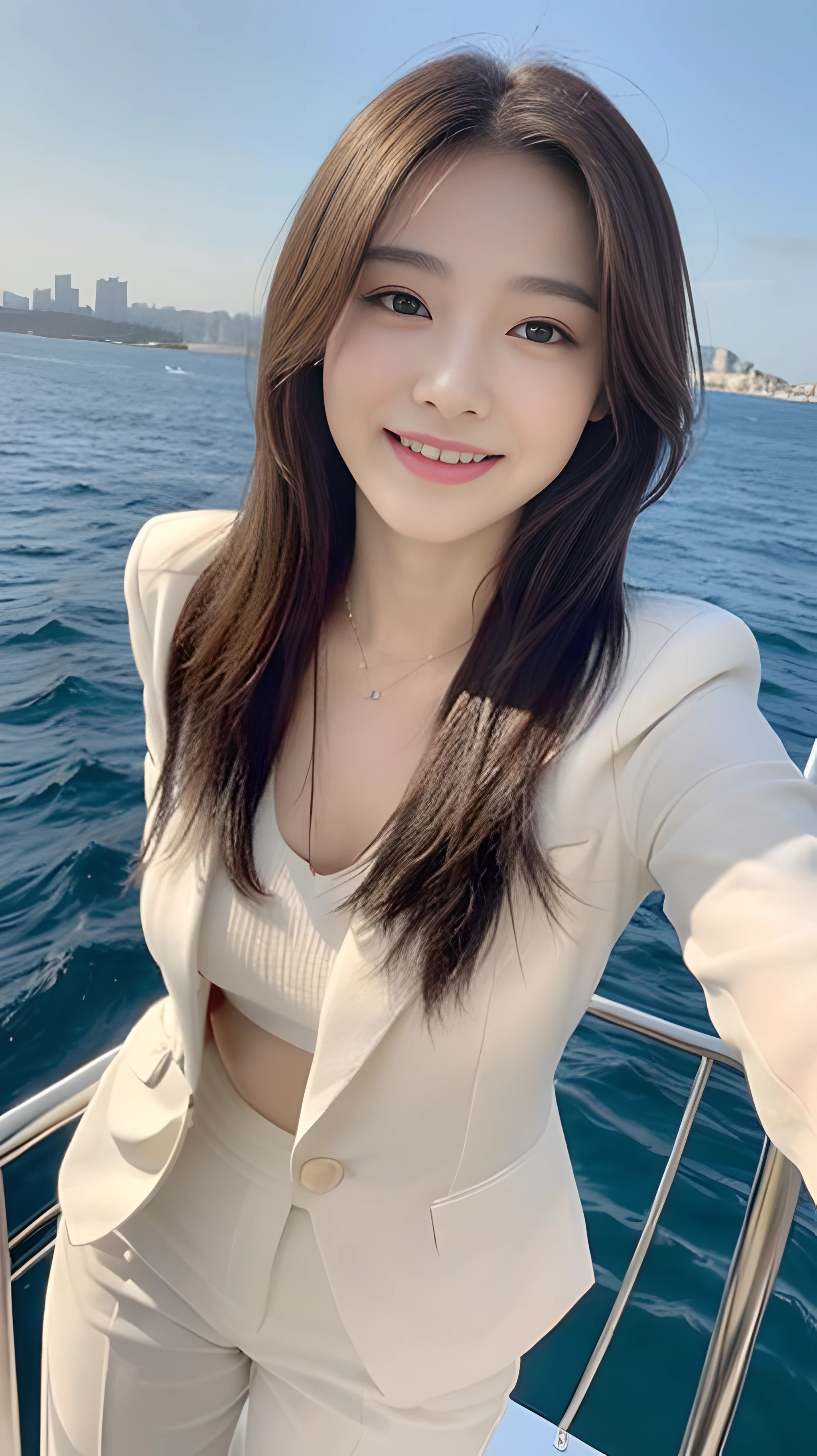 ((最高品質, 10, masterpiece: 1.3)), Focus: 1.2, perfect body beauty: 1.4, ass: 1.2, (Full pipe front facing)) ((delicate long hair)), (wet clothes: 1.1), (sunset reserve), (Sitting on the rocks)) (boat, The sea: 1.3), A good Bandow dress.: 1.1, Highly detailed face and skin texture, Fine Eyes, 二重まぶた, Whitening Skin, smile, Put on a necklace.,