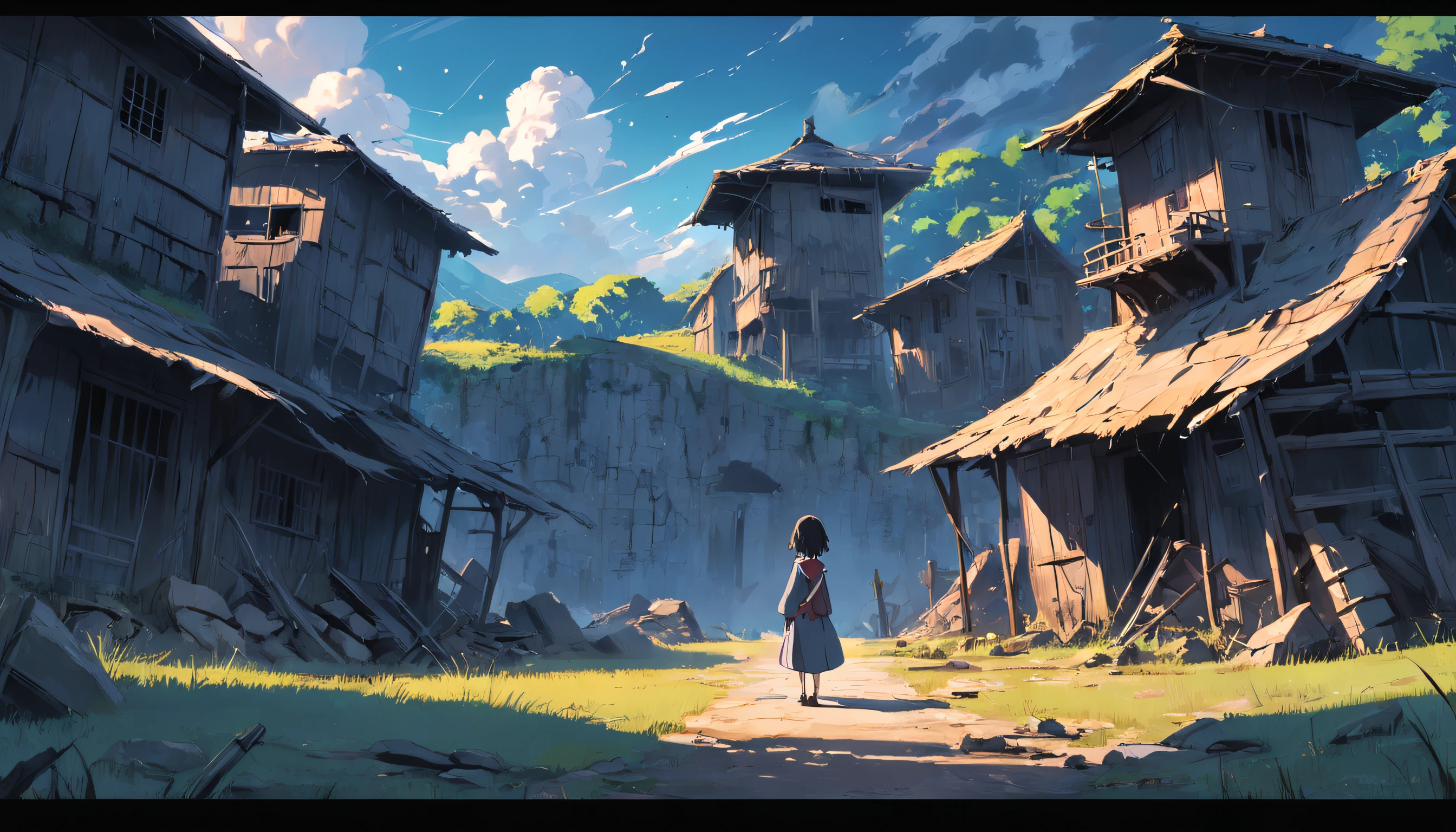 Ruined village, Desolate little village, The villagers are skinny,The villagers are tired, An earth-shattering famine,drought,disaster