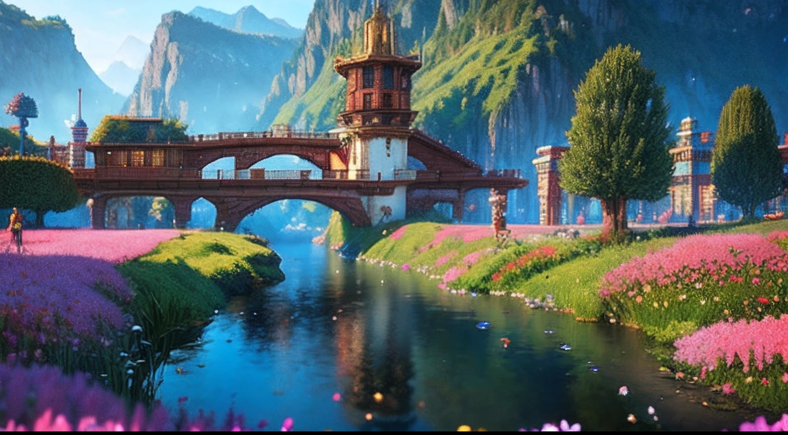 pixel game,scenography,fantastical scenes,Rose estates of ancient Europe, Pixel art #pixelart