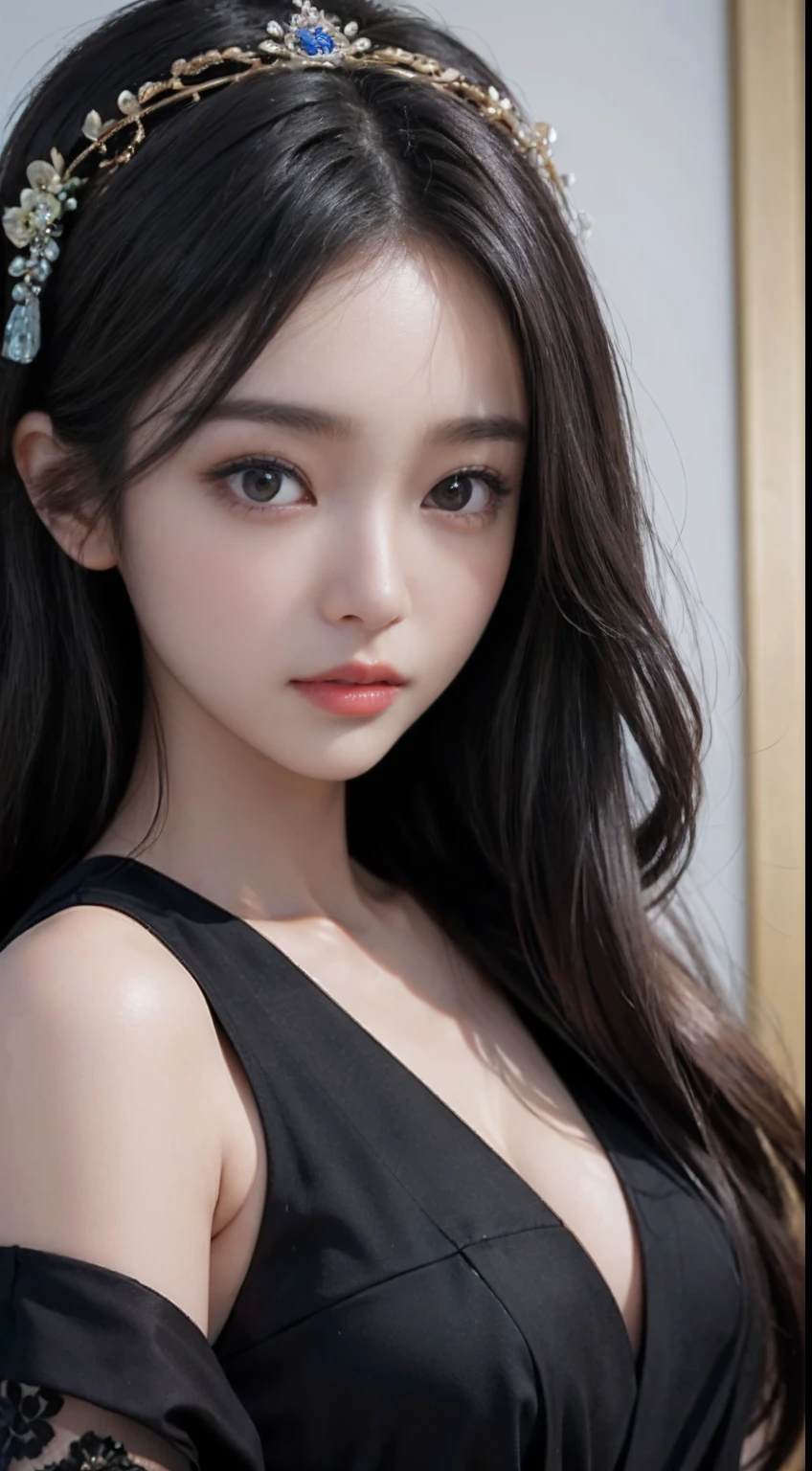 a close up of a woman in a black dress posing for a picture, Beautiful Asian girl, Korean girl, girl cute-fine face, beautiful Korean women, Gorgeous young Korean woman, sakimichan, Beautiful young Korean woman, The face of a beautiful girl in Japan, yangjun chen, cute delicate face, gorgeous chinese models, Beautiful detailed body and face