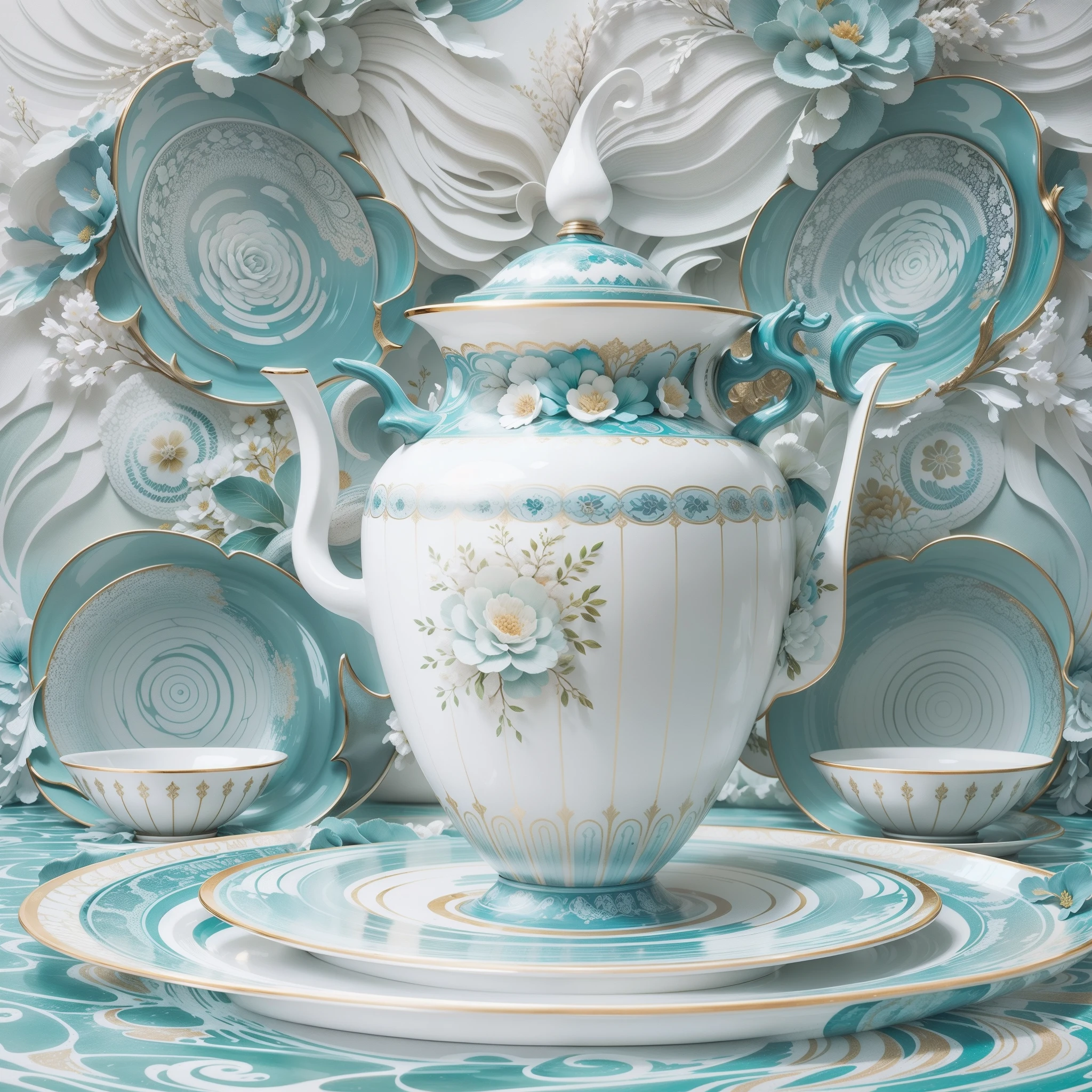 (Master masterpieces,high qulity,high detal,Perfect artwork:1.5),chinaware,volumettic light,Two-dimensional porcelain pattern,Cyan lines,white backgrounid:1.5