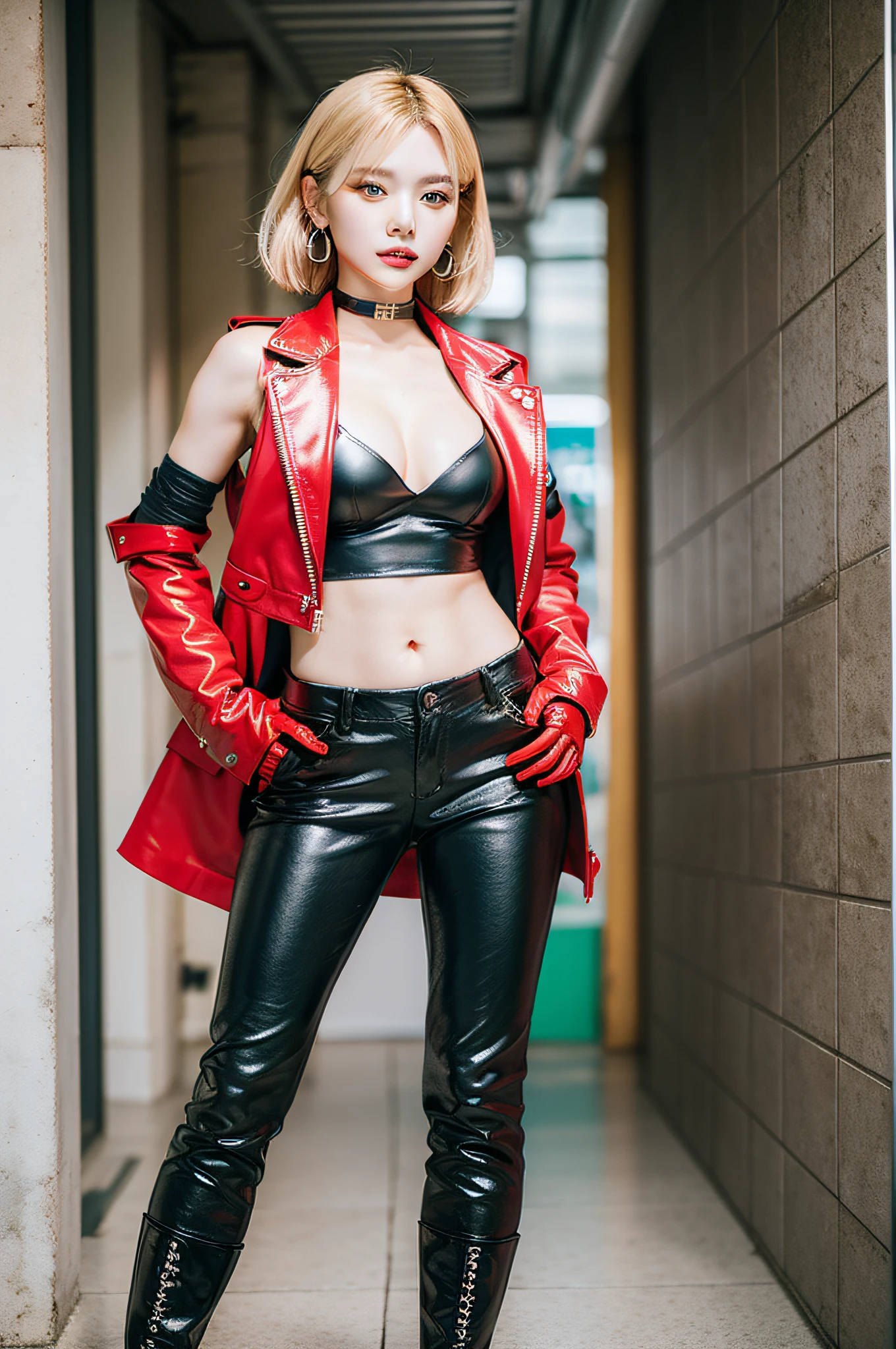 Content: Eri Idol Kamei Cosplay Fullmetal Alchemist Edward Elric. Blonde bob hair, Iconic red coat, Steel right arm, Black vest and trousers, Leather boots, White Gloves, Silver earrings, Green eyes, Steel left leg, And especially short stature.
Medium: Photography.
Style: Ultra-realistic, Capture the essence of both idols and characters.
Lighting: Dramatic, Emphasize the metallic luster of automail limbs.
Colors: Rich and vibrant, Emphasize red and metallic.
Composition: Canon EOS 5D Mark IV DSLR Camera, EF 50mm f/1.8 STM lens, Resolution 30.4 megapixels, ISO sensit: 32,000, Shutter speed 8000 second.
--ar 16:9 - V5.1 --Style raw --Q 2 --S 750