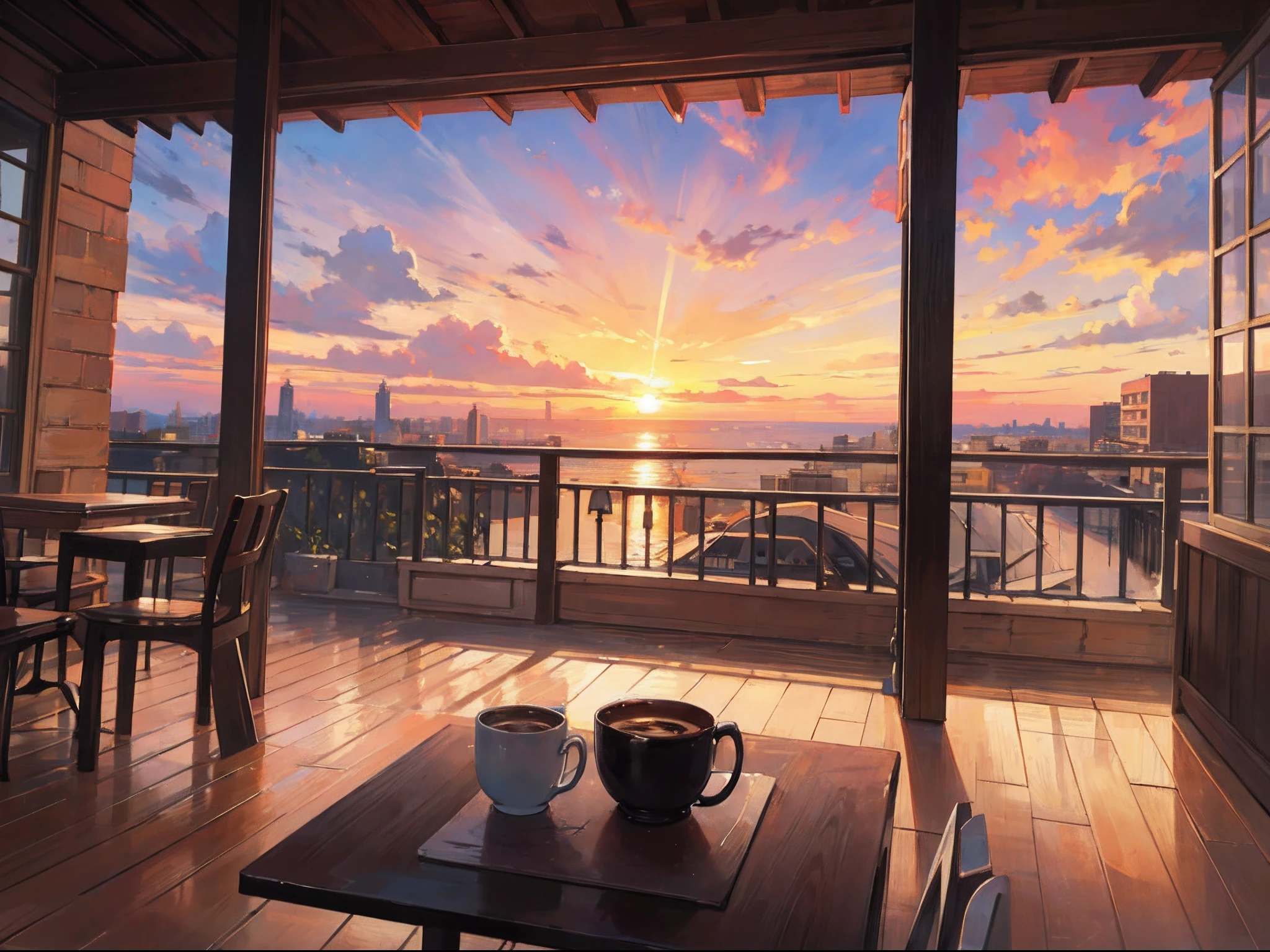 ((masterpiece,best quality)), sunset,coffee house,