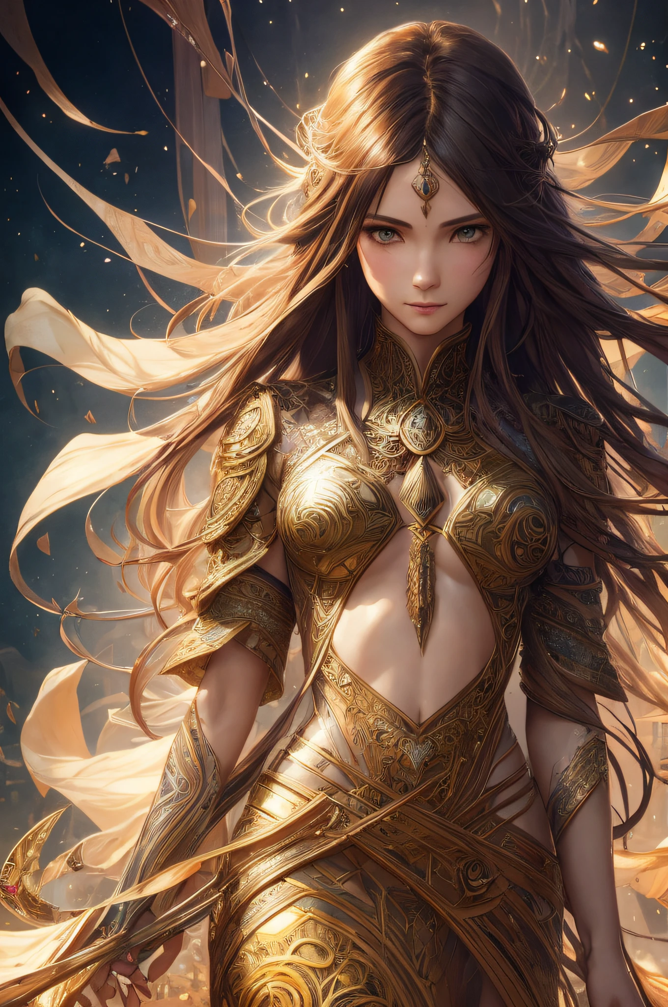 Girl in champagne color fashion city clothes at bar, 16 yaers old, Long messy hair, Smiling, full bodyesbian, Beautiful anime waifu style girl, Super detailed painting, Luminism, art by Carne Griffiths and Wadim Kashin concept art, 4K 分辨率, fractal isometrics details bioluminescens , a 3D render, rendering by octane, intricately details , Cinematic, trending on artstation Isometric Centered hyperrealistic cover photo awesome full color, handpainted , grittiness, Realistic Mucha , hit definition , Cinematic, On paper, Ethereal background, Abstract beauty,Stand, nearing perfection, Pure form, Golden ratio, Maximalism, Unfinished, concept-art, author:Brian Froud、Carne Griffiths、Wadim Kashin and John William Waterhouse, Intricate details, 8k post production, high resolution, ultra - detailed, trending on artstationh, Sharp focus, studio photo, Intricate details, Highly detailed, by Greg Rutkowski --auto