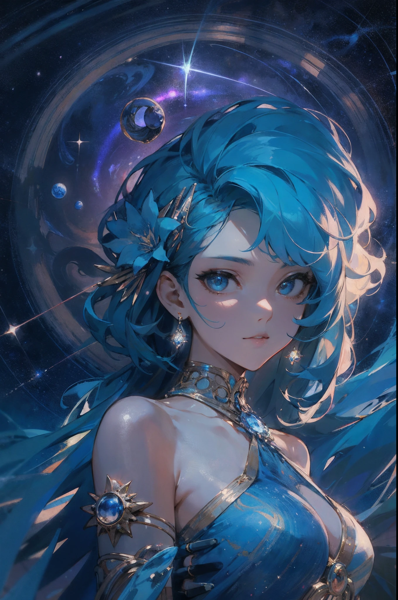 anime style; 3d; glitter; horoscope sign Pisces ; color dark blue; Fish details; ♓ symbol; lapis lazuli stone;