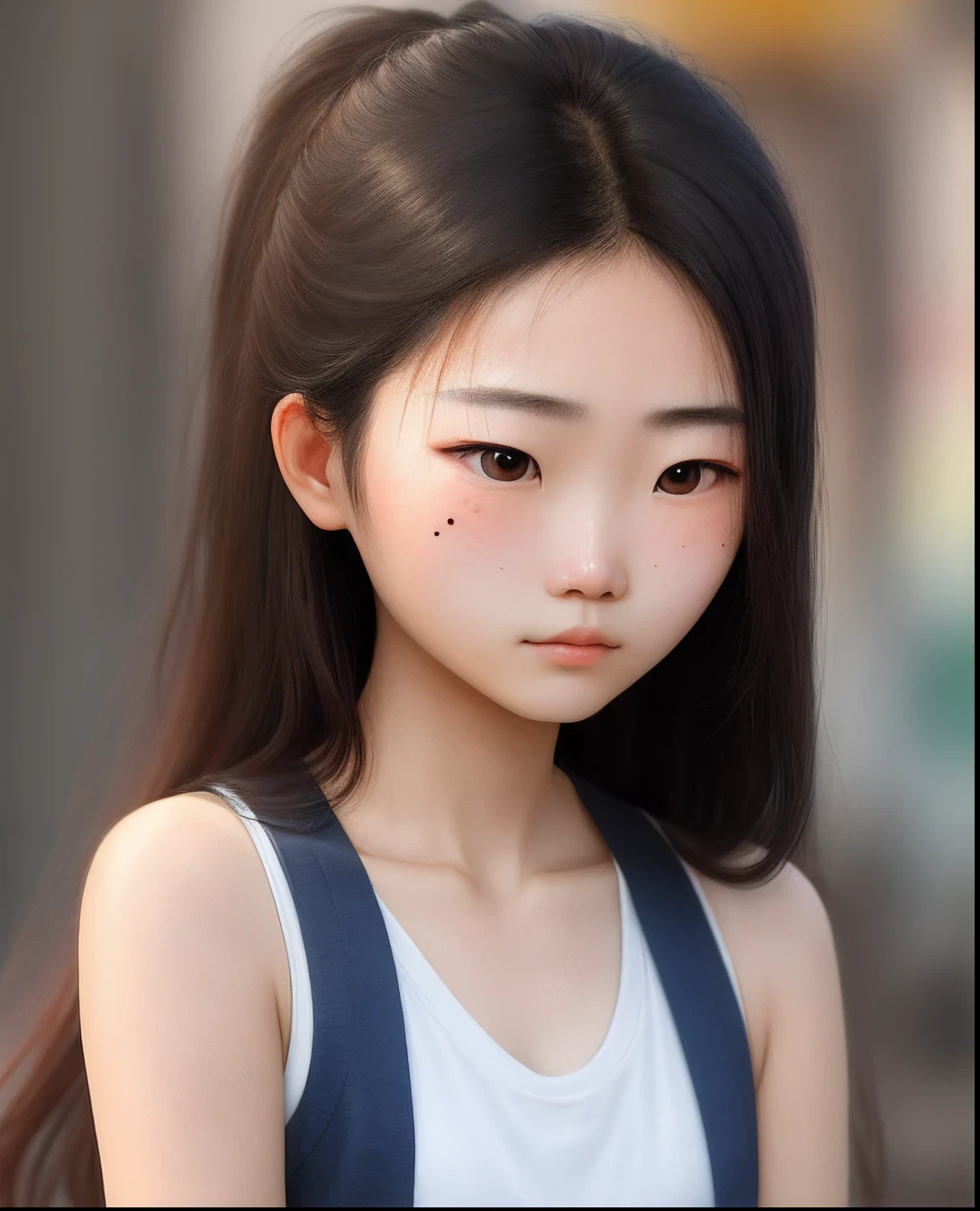 A real 16-year-old female Chinese has a small mole on her nose