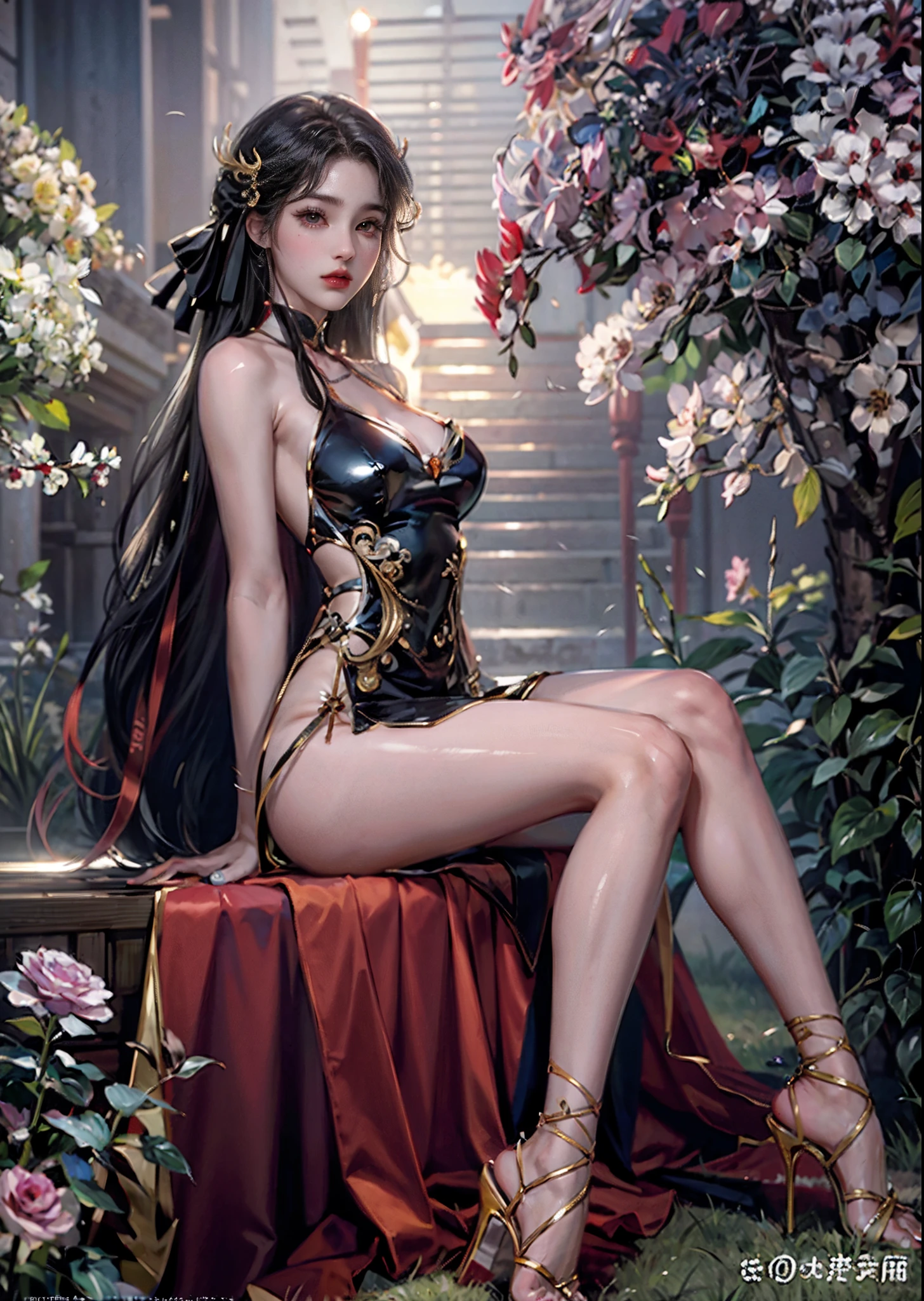 NSFW, Realistic super nasty fox woman, Big, A priestess sitting on the door of the shrine's torii, Fluffy priestess uniform, full bodyesbian, Angular eyes, Hair between the eyes, hair messy, Gentle and attractive, Bare shoulders, delicate sexy collarbone, full - length photo, charming oval face, Double eyelids, Small nose, Noble, hyper HD, Super detail, Elegant posture, glistning skin, Wear sweat, emphasizing thighs and crotch, camel-toe