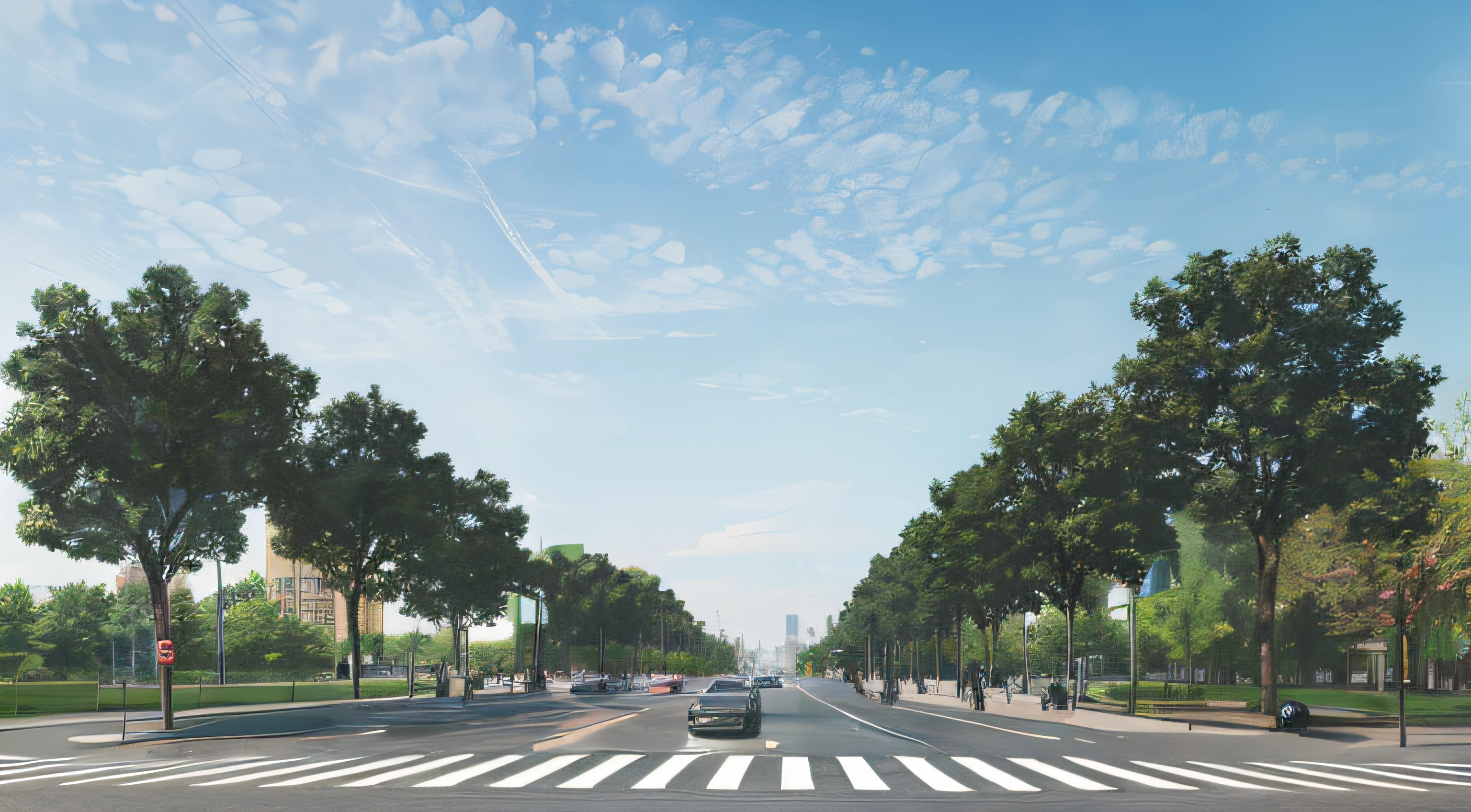 Street renderings with trees and pedestrian crossings, city street view background, street level view, street top view, photorealistic streetscape, wide establishing shot, City, the city street, street, photo from 2022, Beautiful image, perspective wide angle view, nanquan, wide angle exterior 2022, urban street scene, Hyper-realistic
