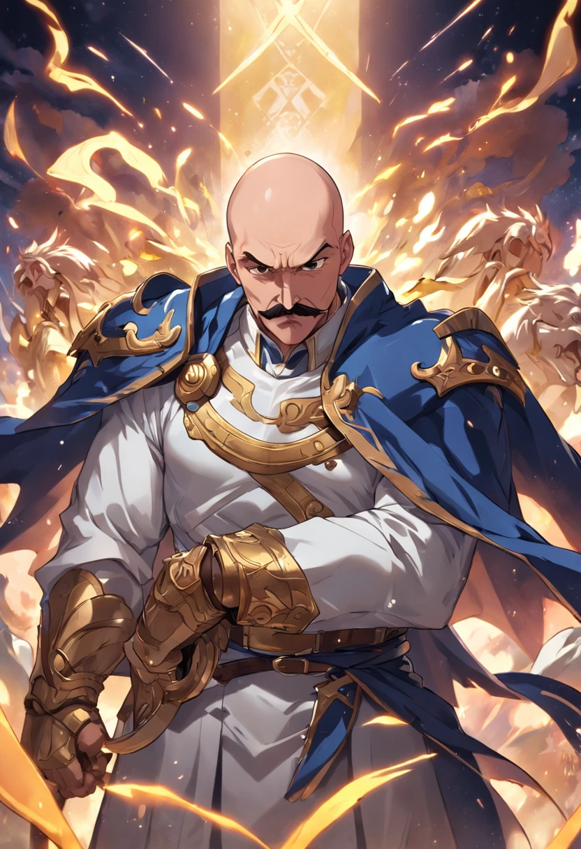 Charismatic and bald paladin with Mustache