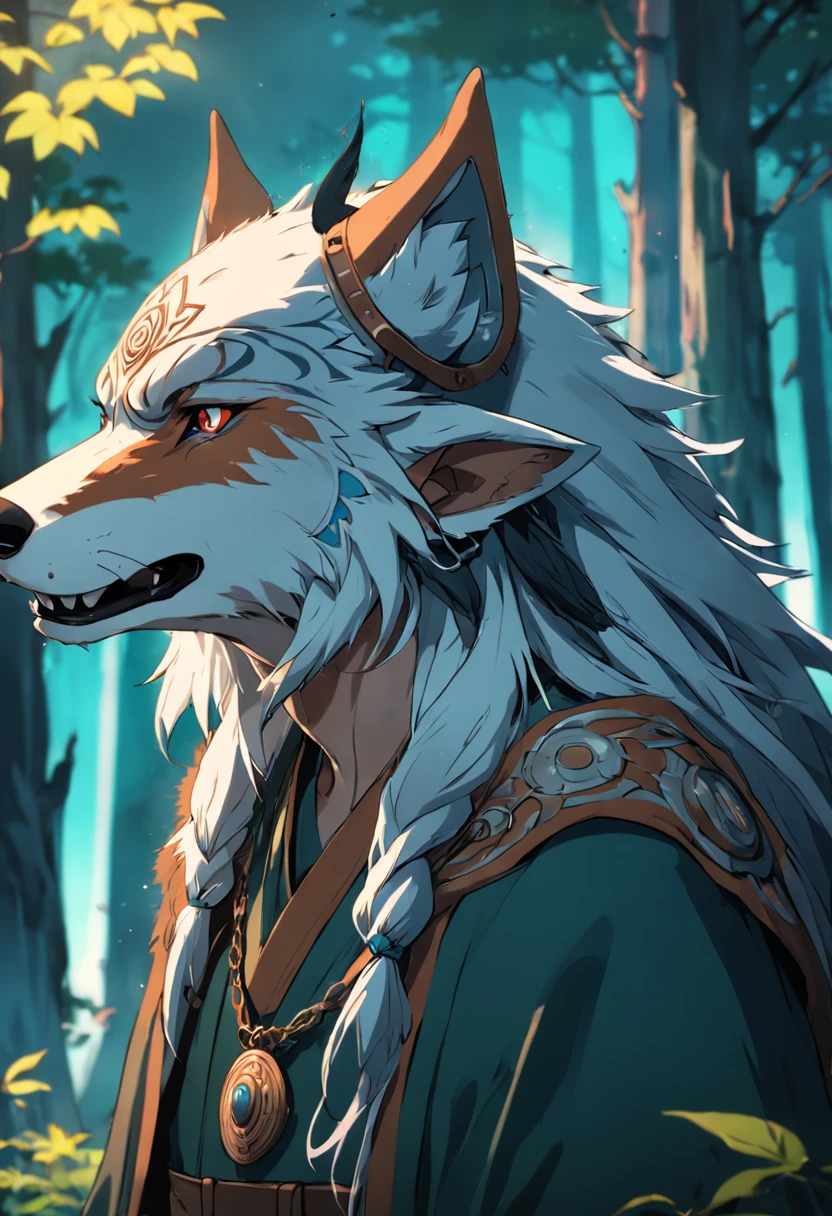 Kind male druid with wolf head helmet