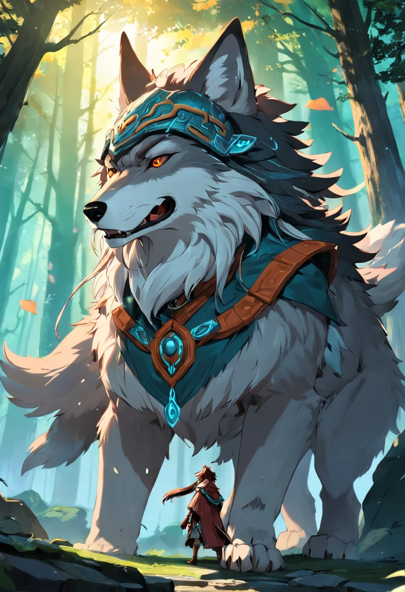 Kind male druid with wolf head helmet