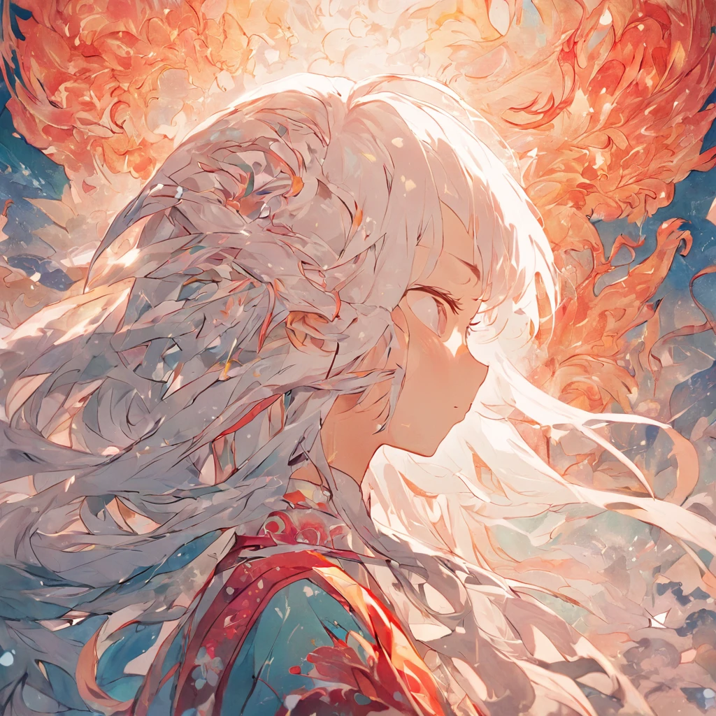 (White background:1.4),(Silhouette of a girl's head, Eyes closed, colorfull long hair, Oriental elements),(Chinese illustration:1.3,paper art:1.3, Quilted paper art:1.2),( reasonable design, Clear lines, High sharpness,Best quality, Very detailed, Masterpiece, movie light effect, 4K )