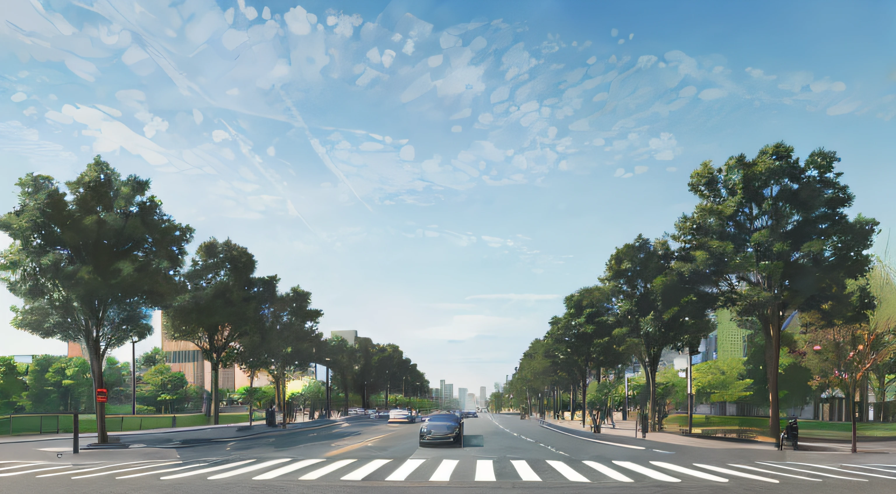 Street renderings of trees and pedestrian crossings, city street view background, street level view, street top view, photorealistic streetscape, wide establishing shot, City, the city street, street, Two-dimensional scene, Beautiful image, perspective wide angle view, nanquan, wide angle exterior 2022, urban street scene, Hyper-realistic,nighttime scene,the night,rays of moonlight,Brighten,Two-dimensional night view,
