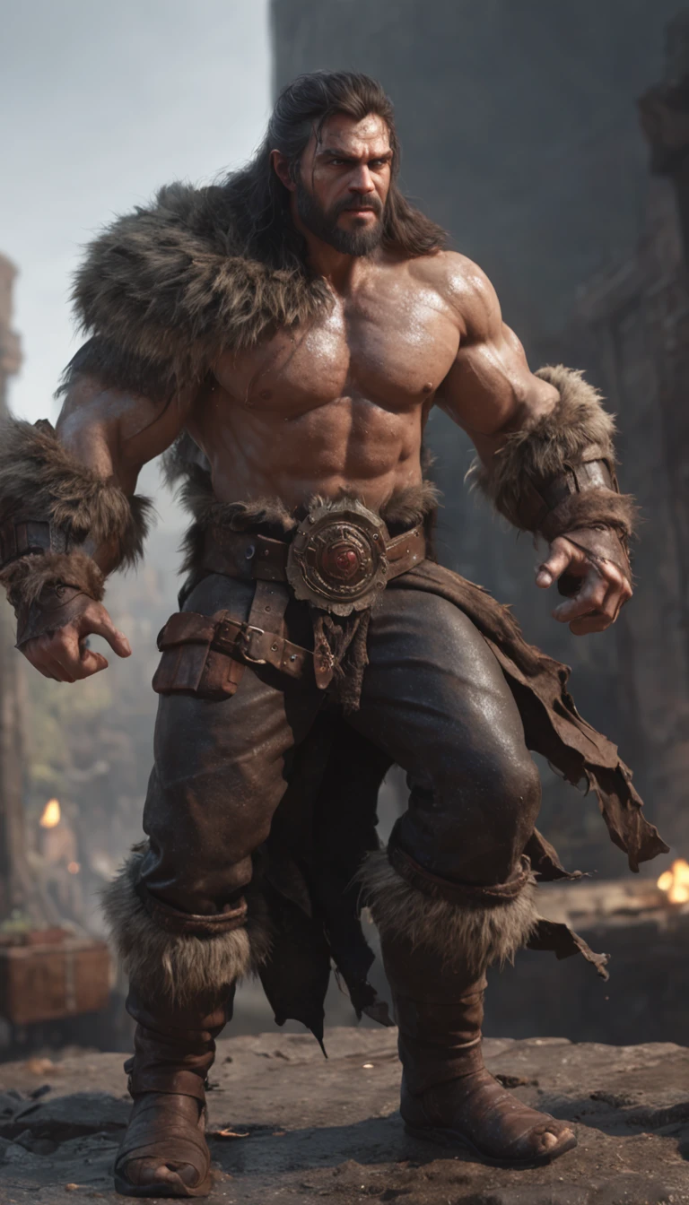 (professional 3d render:1.3) af (Realistic:1.3) most beautiful artwork photo in the world,Features soft and shiny male heroes, ((Epic hero fantasy muscle man rough wet hero angry look long hair short beard and ferocious expression in dynamic pose, Fantastic location, Majestic cluttered environment)), full body 8k unity render, action shot, skin pore, very dark lighting, heavyshading, Detailed, Detailed face, (vibrant, photograph realistic, Realistic, Dramatic, Dark, Sharp focus, 8K), (Old leather garments damaged by weathering:1.4), ((((Wear fur)))), (Intricate:1.4), decadent, (Highly detailed:1.4), Digital painting, rendering by octane, art stations, concept-art, smooth, Sharp focus, illustration, Art germ, (loish:0.23), wlop ilya kuvshinov, and greg rutkowski and alphonse mucha gracias, (Global illumination, Studio light, volumettic light), heavy rain, particles floating, lotr, fantasy, elf, full bodyesbian, ((Dark and ancient city background:1.3)),CGSesociety,art stations