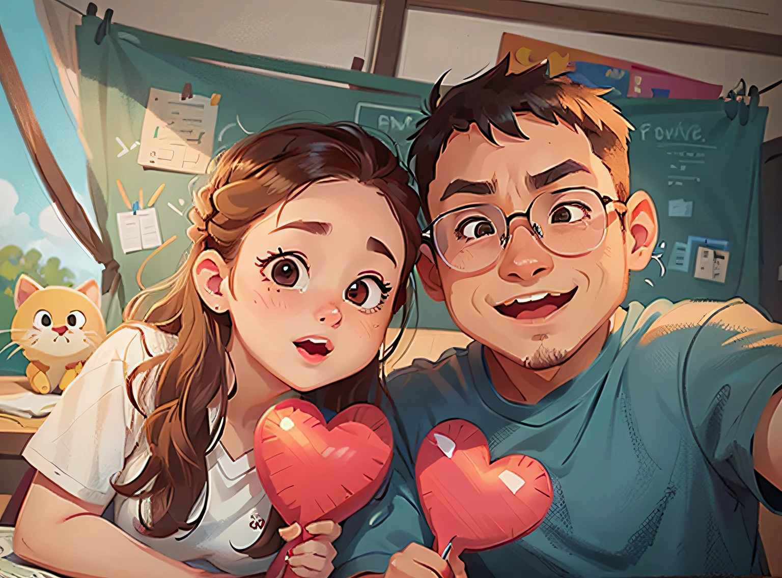 Cartoon style cute young couple man black t-shirt