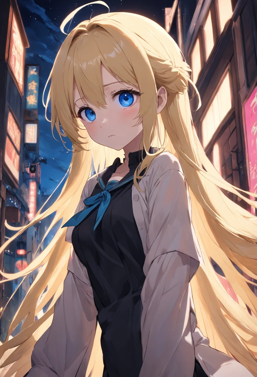blonde with blue eyes,JK Campus,Noble,black lence stockings,Lazy expression