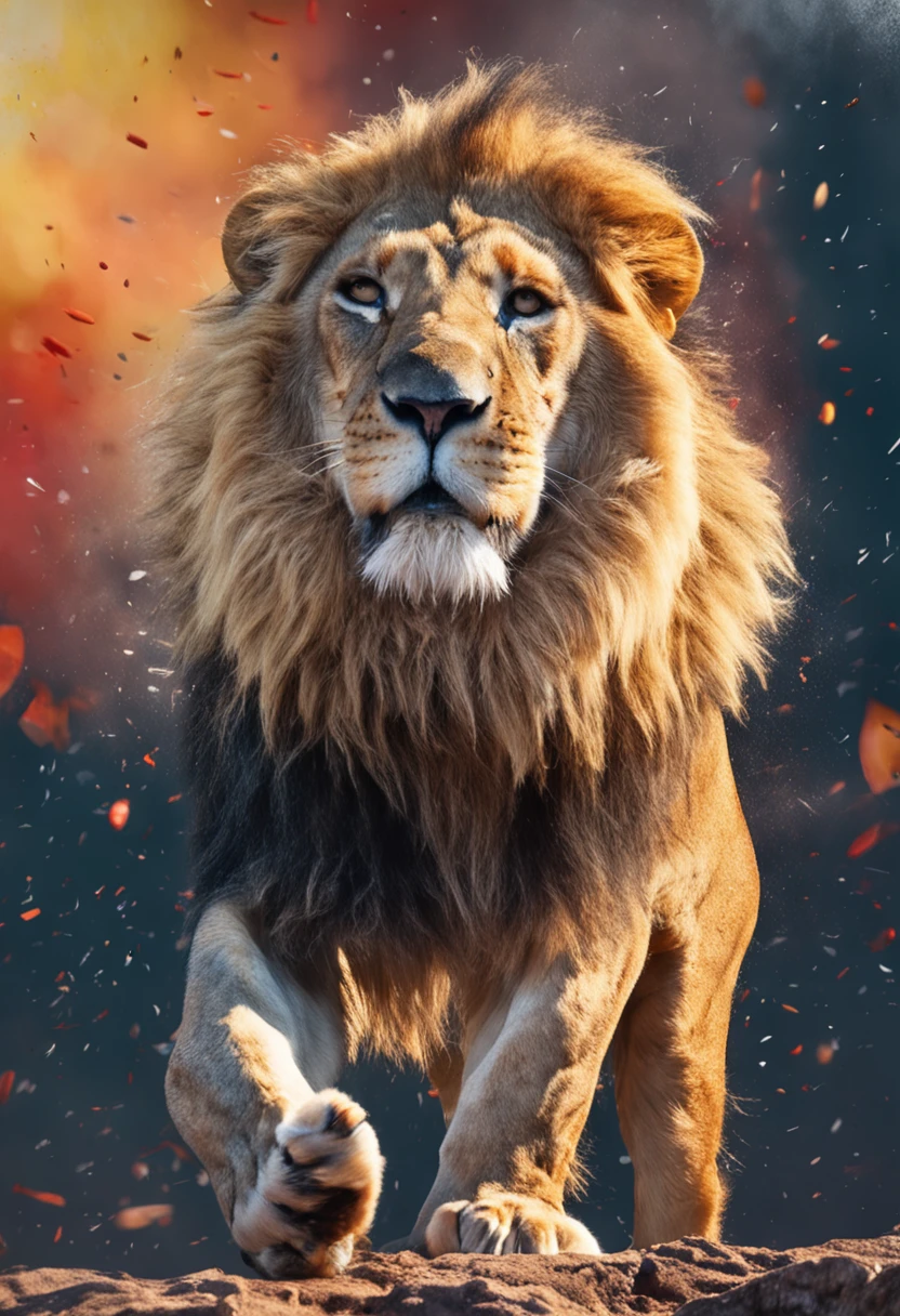 Highly detailed watercolor,an advertising poster,Lifelike lions,Fine hair details,Natural light,Brush Strokes,Watercolor splash。