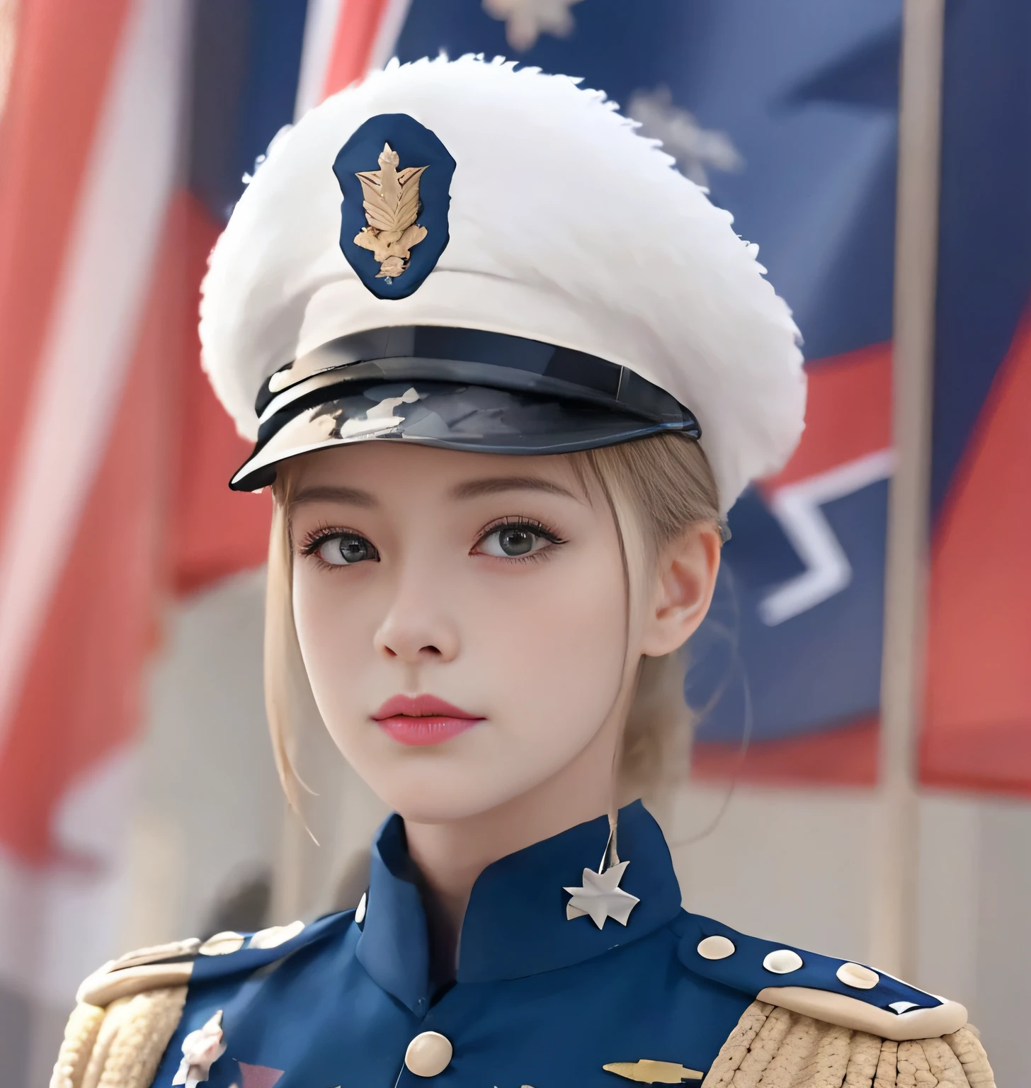 one-girl，Wearing a military cap，looking to the camera，beautiful  face，Extreme detail，hyper HD