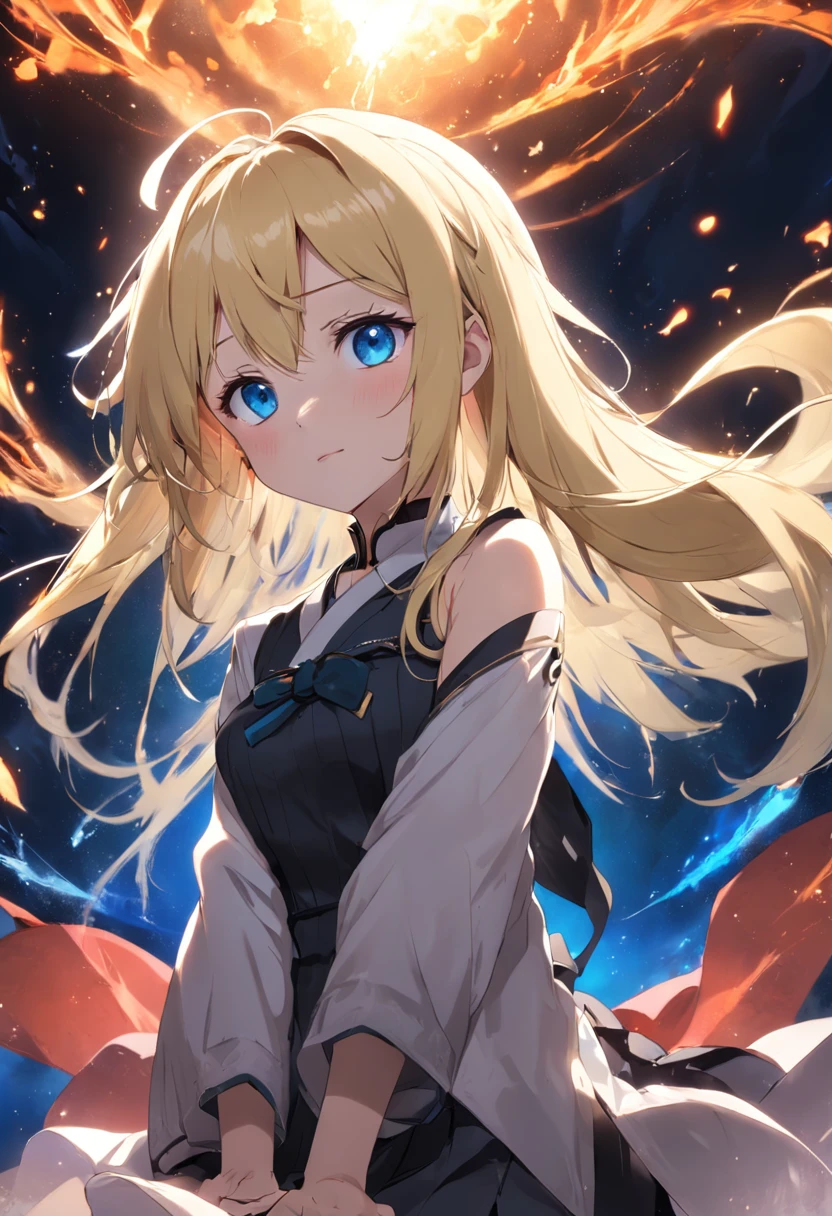 Cute Girls、Blonde Hair、Short Mash Hair、Turquoise Eyes、White hoodie、Black hot pants、Black sneakers