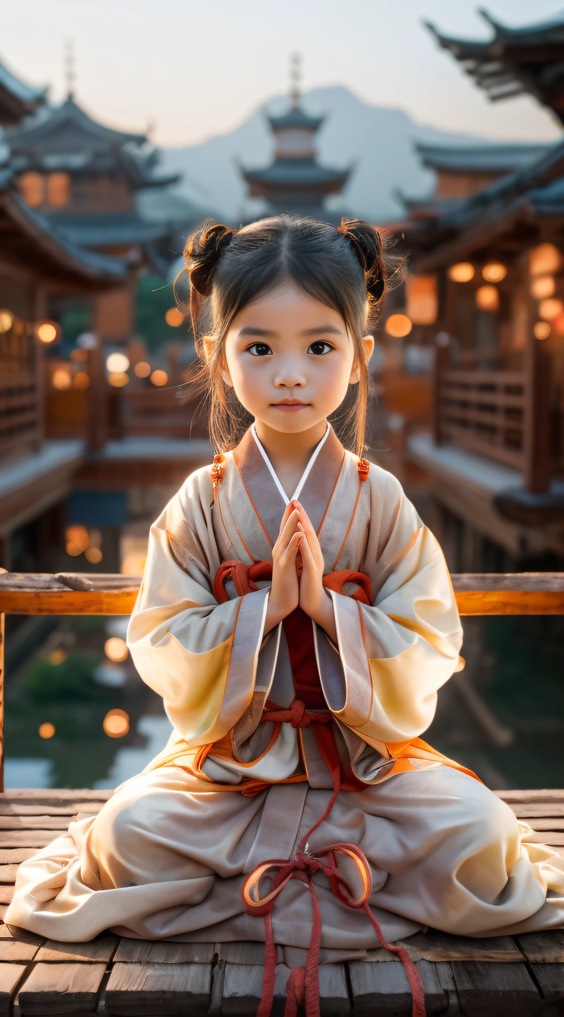 There was a little monk sitting cross-legged on the ground with his hands folded, Buddha beads on your hands,Cute boy, Taoist robes, 2 years old, Portrait shooting, kiddy big breasts, nanquan, Boy, Medium portrait, Medium distance portrait, 中景 the scene is,daoshu,Hao Shaowen,Xiao Zhan, Highlight, Gamine, Photo taken with Nikon D 7 5 0, Photo taken with Nikon D750, little monks, Meditate head-on, bald-headed, babyfat, younge boy, adolable, Buddhist Hall, Static close-up, Traditional religion, Strong sense of reality, wood furnishings, 对称, k hd, frontal photos, fully body photo, Eyes slightly opened, The expression is solemn, The expression is sacred, Side lighting, Close your eyes, There is no hair on the top of the head, The top of the head is slightly reflective,