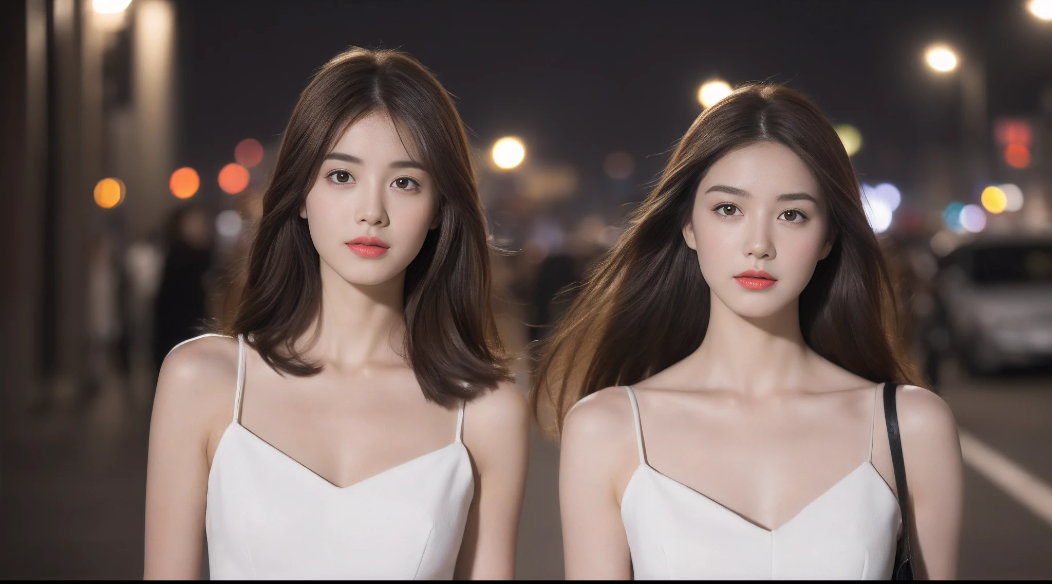 Masterpiece, Best quality, Night, full moon, 1 girl, Mature woman, Chinese style, Ancient China, sister, Royal Sister, Cold expression, Expressionless face, Silver white long haired woman, Light pink lips, calm, Intellectual, tribelt, Gray pupils, assassins, short knife, flower ball background, Stroll through the street view，huge tit，blush，