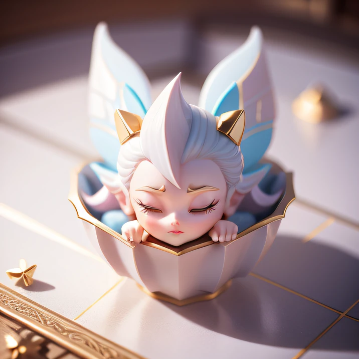 Isometric style，120 degrees accurate，Polyart，Stylized 3D rendering，Porcelain fairy tale small room，3D stylized scene，Porcelain blind box,chinaware，In a chic，closeup cleavage