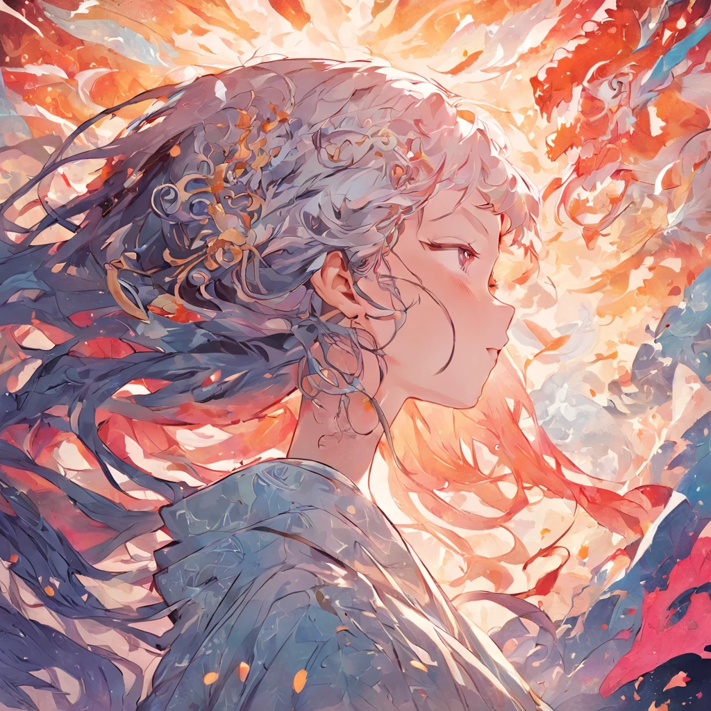 (White background:1.4),(Silhouette of a girl's head, Eyes closed, colorfull long hair, Oriental elements),(Chinese illustration:1.3,paper art:1.3, Quilted paper art:1.2),( reasonable design, Clear lines, High sharpness,Best quality, Very detailed, Masterpiece, movie light effect, 4K )