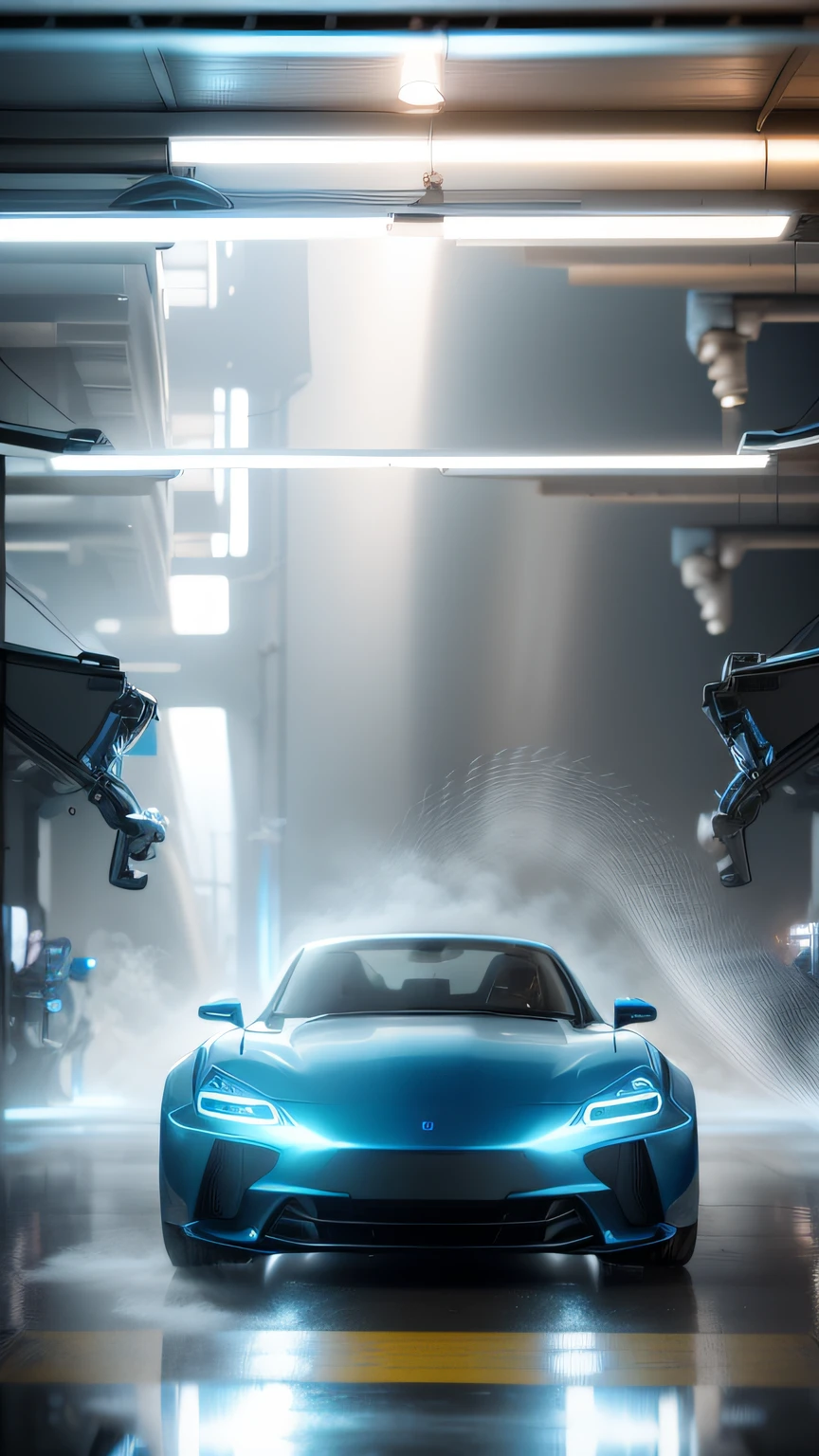 Future Technology Automotive Metal Industry Background Light Water Mist Cleaning Car Blue Light Cold Light