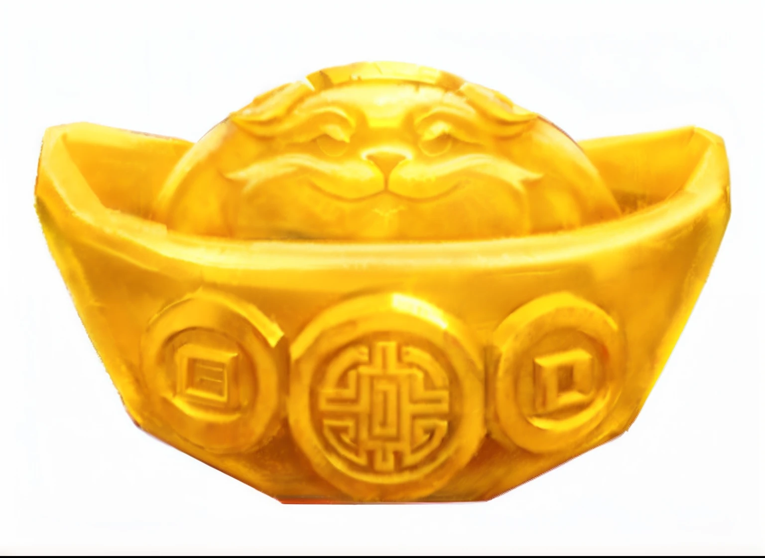 A golden bowl，Gold ingots, God of Wealth, the seal of fortune, shui mo hua, golden chinese text, China, wearing golden cat armor, chi-gong, Holding gold, inspired by Gong Xian, inspired by Luo Ping, son goku, nanquan, selk ´ nam god of the sun, bian lian