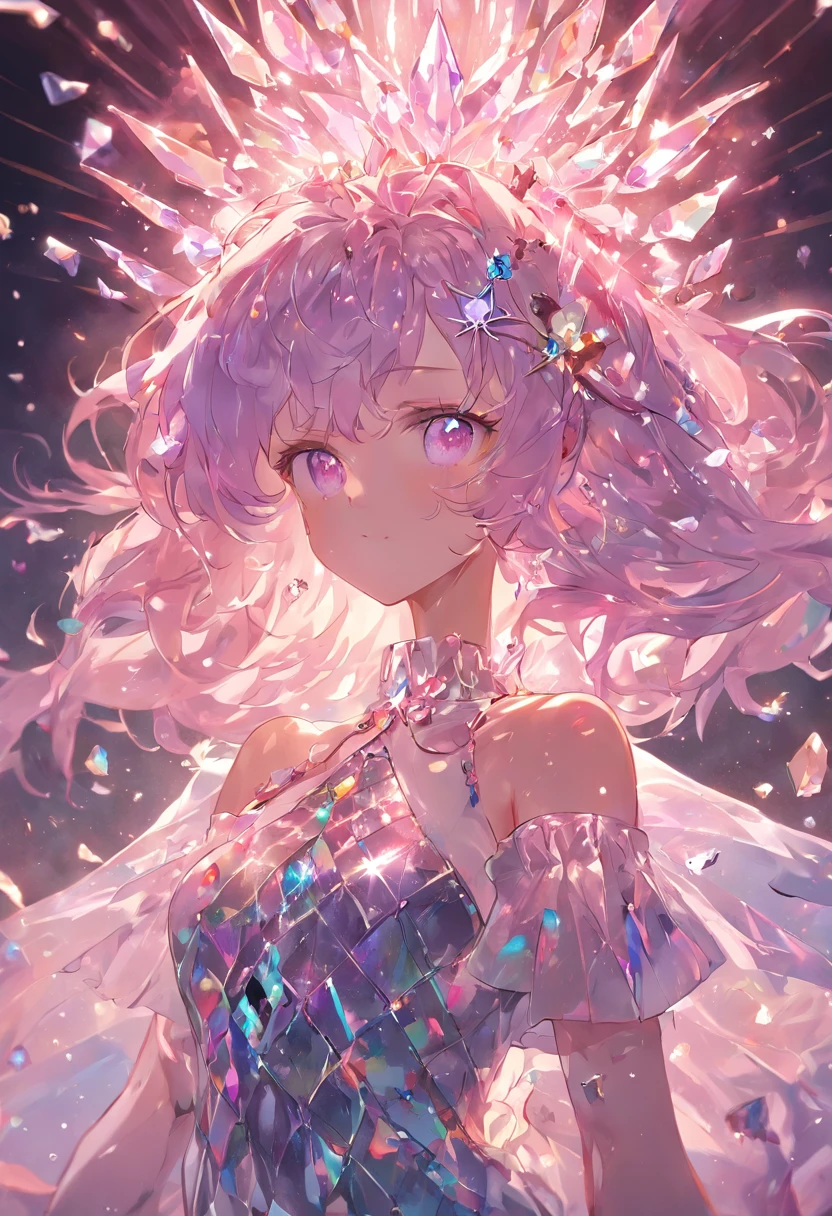 (((crystals texture Hair))),{{{{{extremely detailed CG}}}}},{{8k_wallpaper}},{{{{Crystalline purple gemstone gloves}}}},((beautiful detailed Glass hair)),((Glass shaped texture hand)),((Crystallize texture body)),Gem body,Hands as clear as jewels,Crystallization of clothes,((crystals texture skin)),sparkle, lens flare, light leaks, Broken glass,{{{{Detailed Glass shaped clothes}}}}, ((masterpiece)), (((best quality))), ((ultra-detailed)), ((illustration)), ((disheveled hair)), ((frills)), (1 girl), (solo), dynamic angle, big top sleeves, floating, beautiful detailed gemstone sky, gemstone sea, beautiful detailed eyes, overexposure, side blunt bangs, hairs between eyes, ribbons, bowties, buttons, bare shoulders, (((small breast))), pleated skirt, crystals texture flowers, ((Detailed crystallized clothing)),(gemstone of body),solo focus,{{{{{{{{Iridescence and rainbow hair:2.5}}}}}}},{{{{{{detailed cute anime face}}}}}},{{loli}},{{{{{watercolor_(medium)}}}},(((masterpiece))),(((clock))),(((red))),(((blood))),finely detail,Depth of field,Blood drop,Blood fog