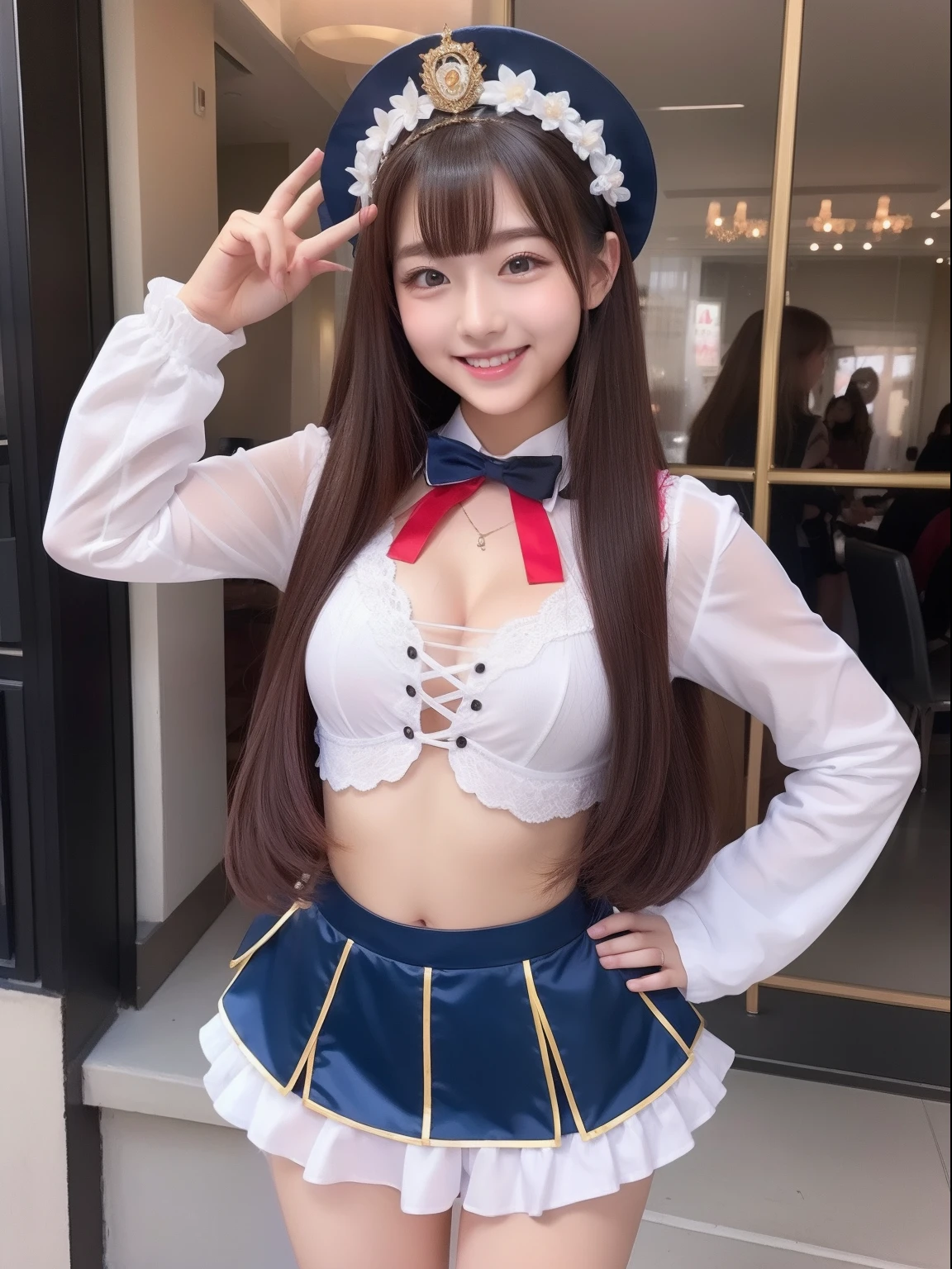 Beautuful Women、18year old 、Idol costumes、body shot、80mm、A smile