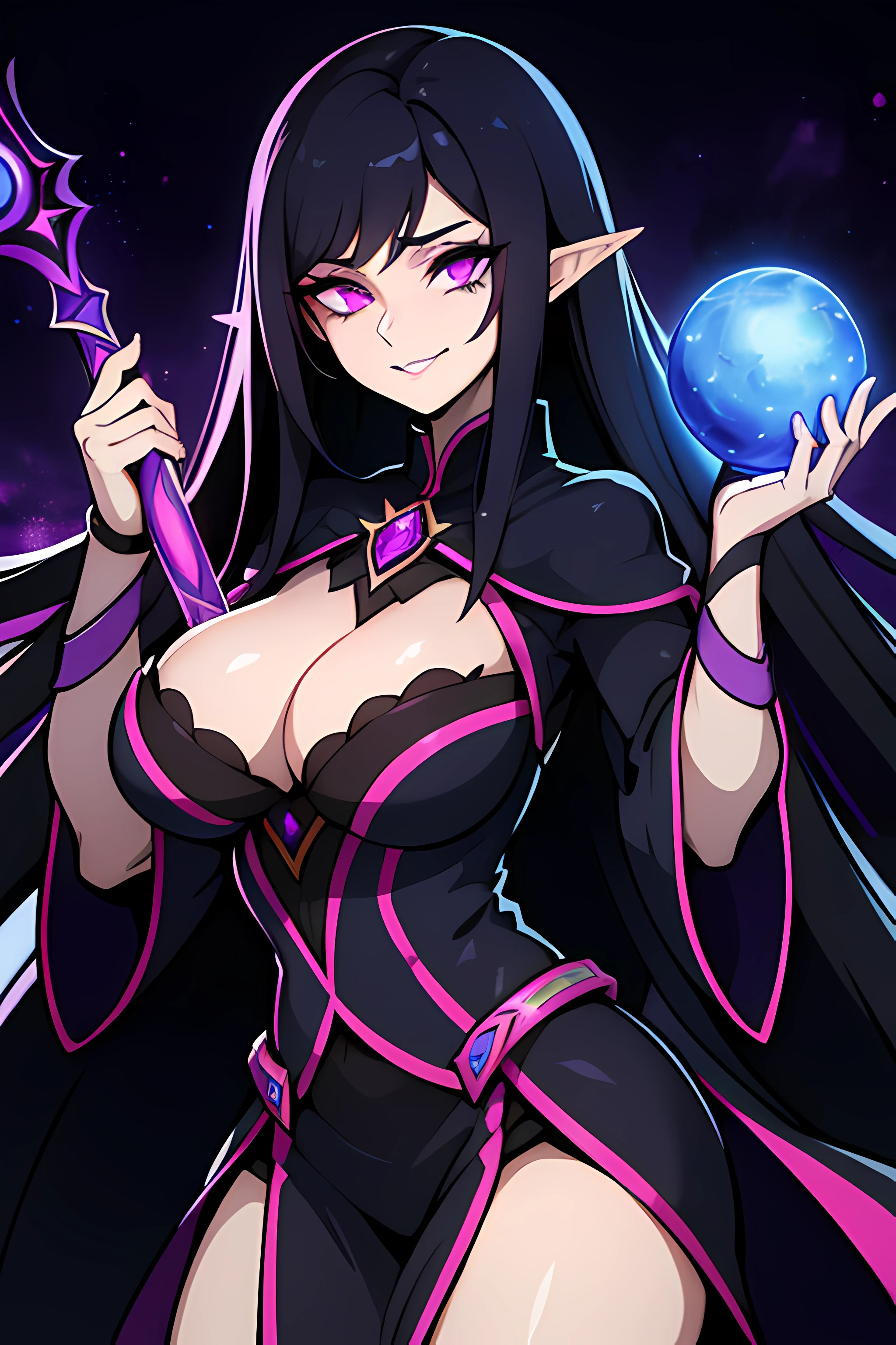 a woman in a purple outfit holding a wand and a purple ball, arcane league of legends, leblanc, dark sorceress, dark aura, evil sorceress, maya ali as a lightning mage, painted in the style arcane, liliana vess, league of legends arcane, darkness aura, dark fox mage, sorceress, from world of warcraft