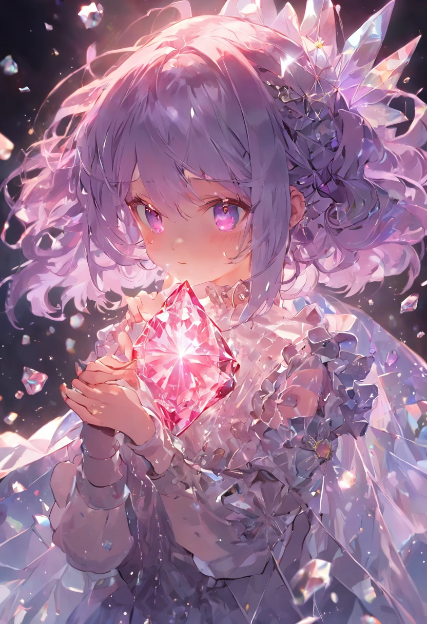 (((crystals texture Hair))),{{{{{extremely detailed CG}}}}},{{8k_wallpaper}},{{{{Crystalline purple gemstone gloves}}}},((beautiful detailed Glass hair)),((Glass shaped texture hand)),((Crystallize texture body)),Gem body,Hands as clear as jewels,Crystallization of clothes,((crystals texture skin)),sparkle, lens flare, light leaks, Broken glass,{{{{Detailed Glass shaped clothes}}}}, ((masterpiece)), (((best quality))), ((ultra-detailed)), ((illustration)), ((disheveled hair)), ((frills)), (1 girl), (solo), dynamic angle, big top sleeves, floating, beautiful detailed gemstone sky, gemstone sea, beautiful detailed eyes, overexposure, side blunt bangs, hairs between eyes, ribbons, bowties, buttons, bare shoulders, (((small breast))), pleated skirt, crystals texture flowers, ((Detailed crystallized clothing)),(gemstone of body),solo focus,{{{{{{{{Iridescence and rainbow hair:2.5}}}}}}},{{{{{{detailed cute anime face}}}}}},{{}},{{{{{watercolor_(medium)}}}},(((masterpiece))),(((clock))),(((red))),(((blood))),finely detail,Depth of field,Blood drop,Blood fog